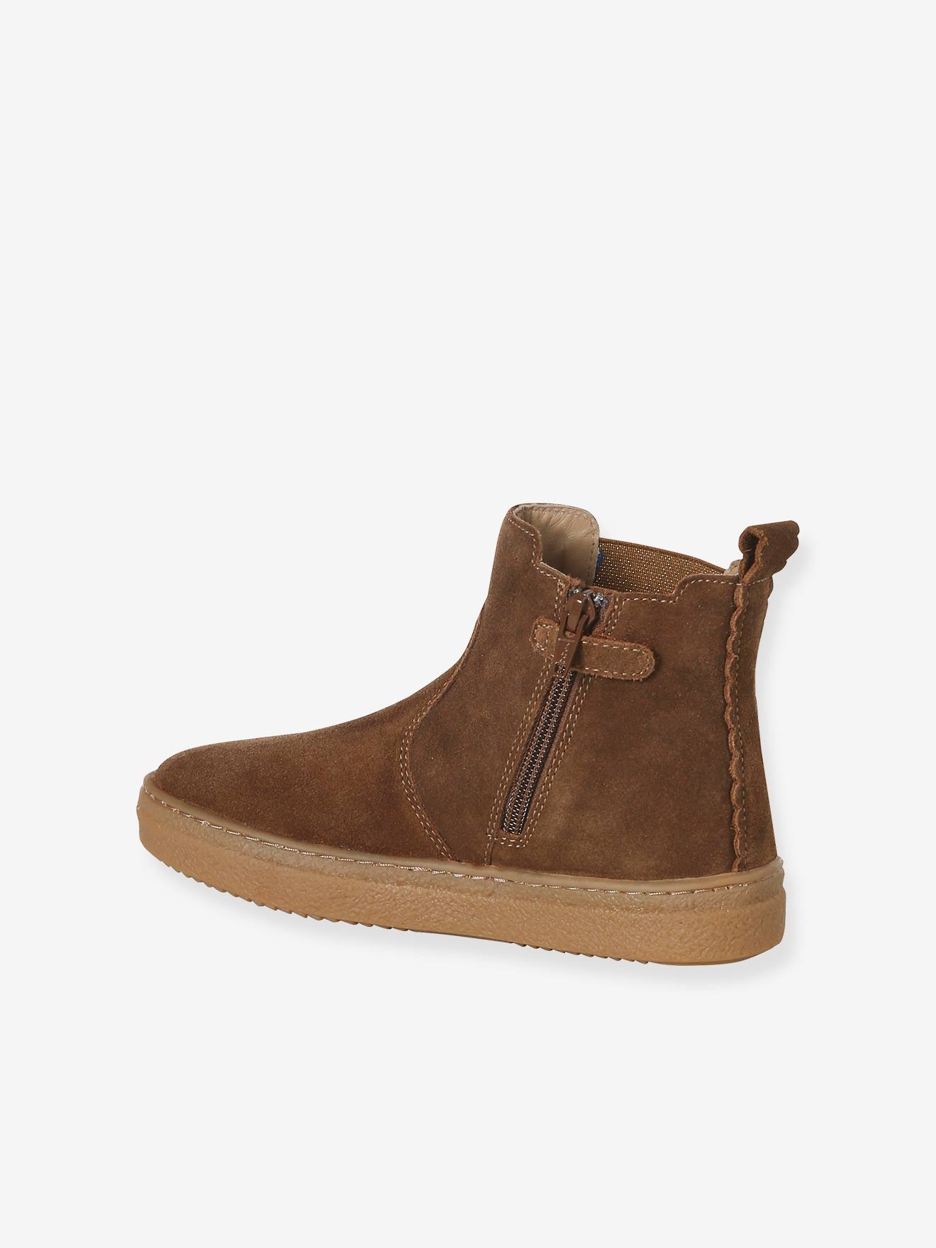 Thumbnail - Mädchen Leder-Boots mit Reißverschluss und Dehneinsatz camel