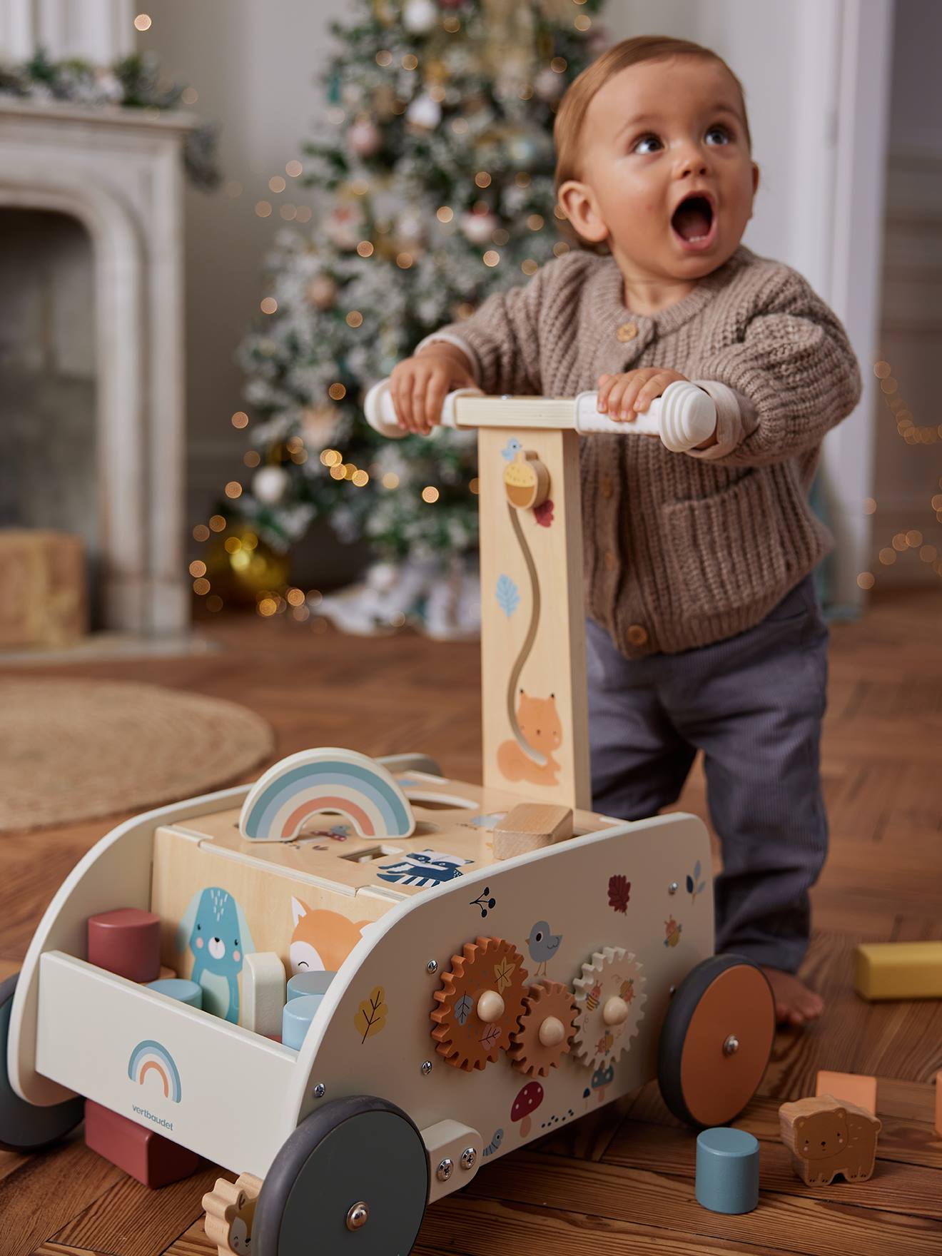 Baby 2-in-1-Lauflernwagen WALDFREUNDE aus Holz FSC natur von vertbaudet