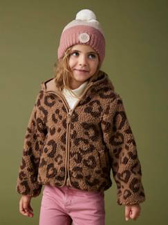 Maedchenkleidung-Mädchen Teddyfleece-Jacke mit Kapuze und Leopardenmuster