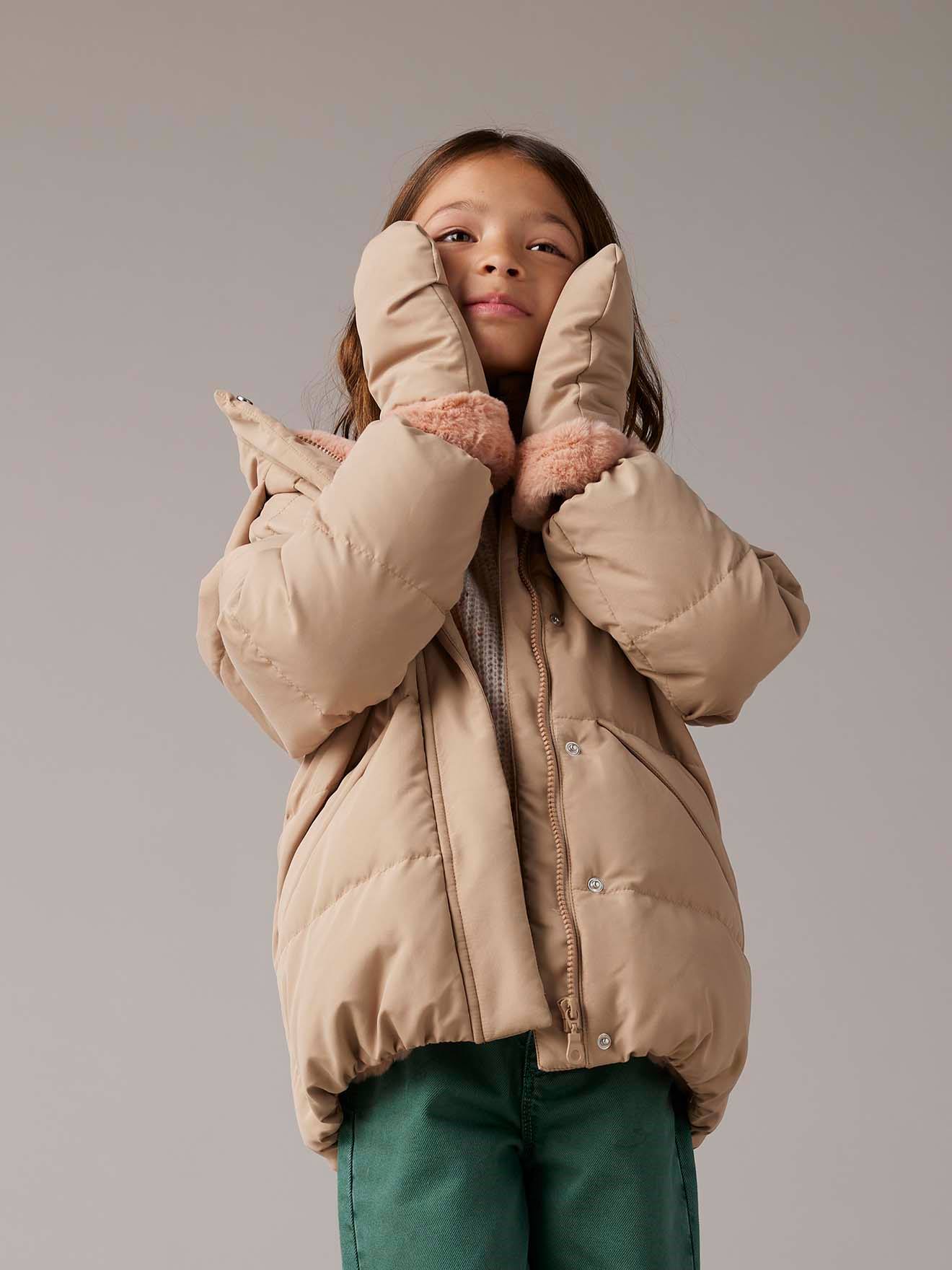 Thumbnail - Mädchen Daunenjacke mit Handschuhen cappuccino