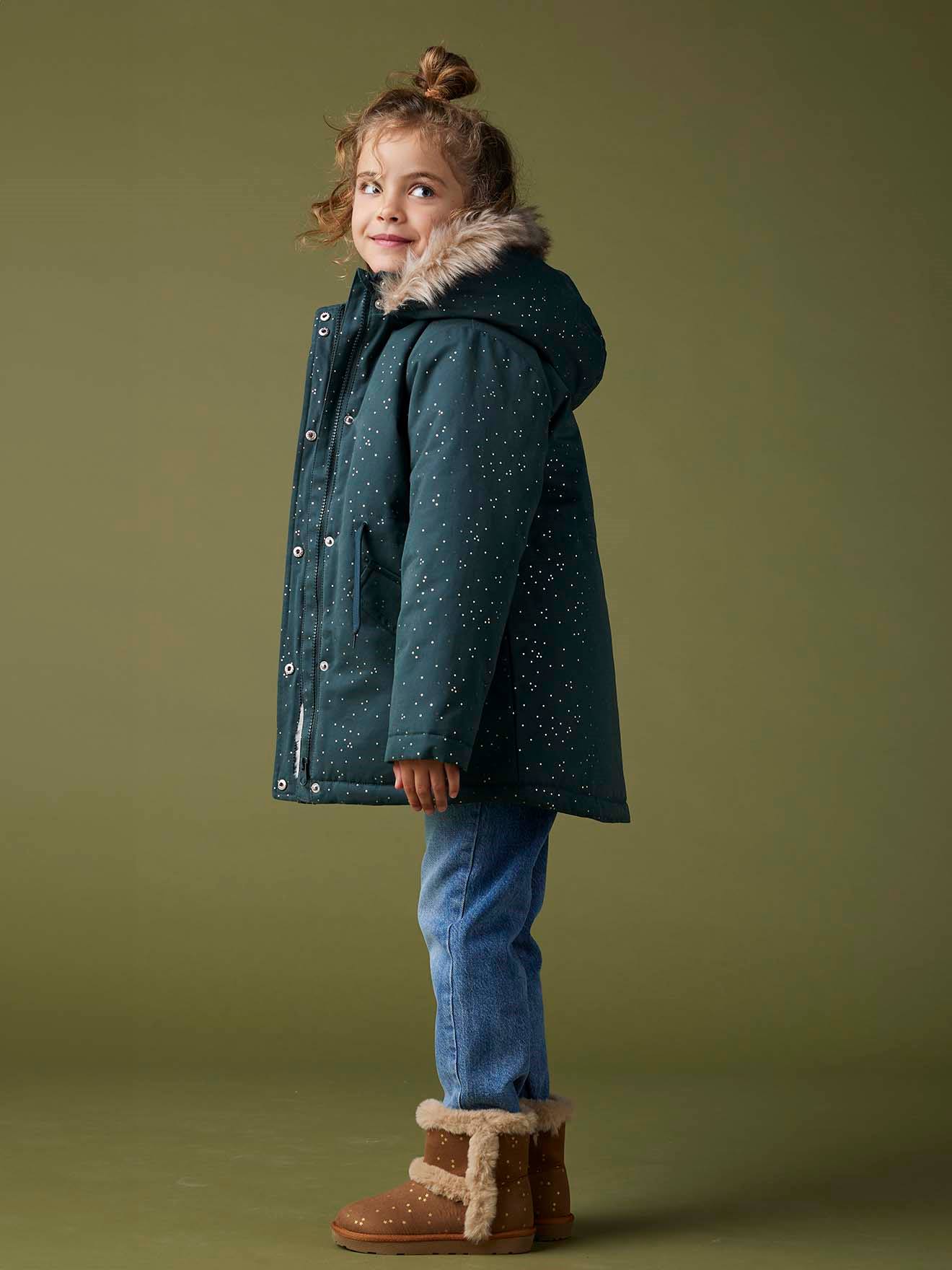 Thumbnail - Warme Mädchen Winterjacke mit Glitzer und Webpelz