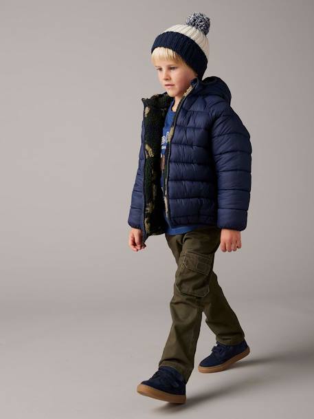 Jungen Wende-Steppjacke mit Teddyfleece, Recycling-Polyester-Wattierung marine+tannengrün 2