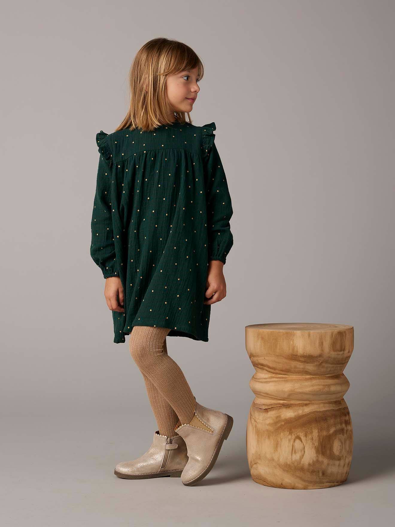 Vertbaudet Mädchen Kleid Mit Volants Tannengrün 146/152