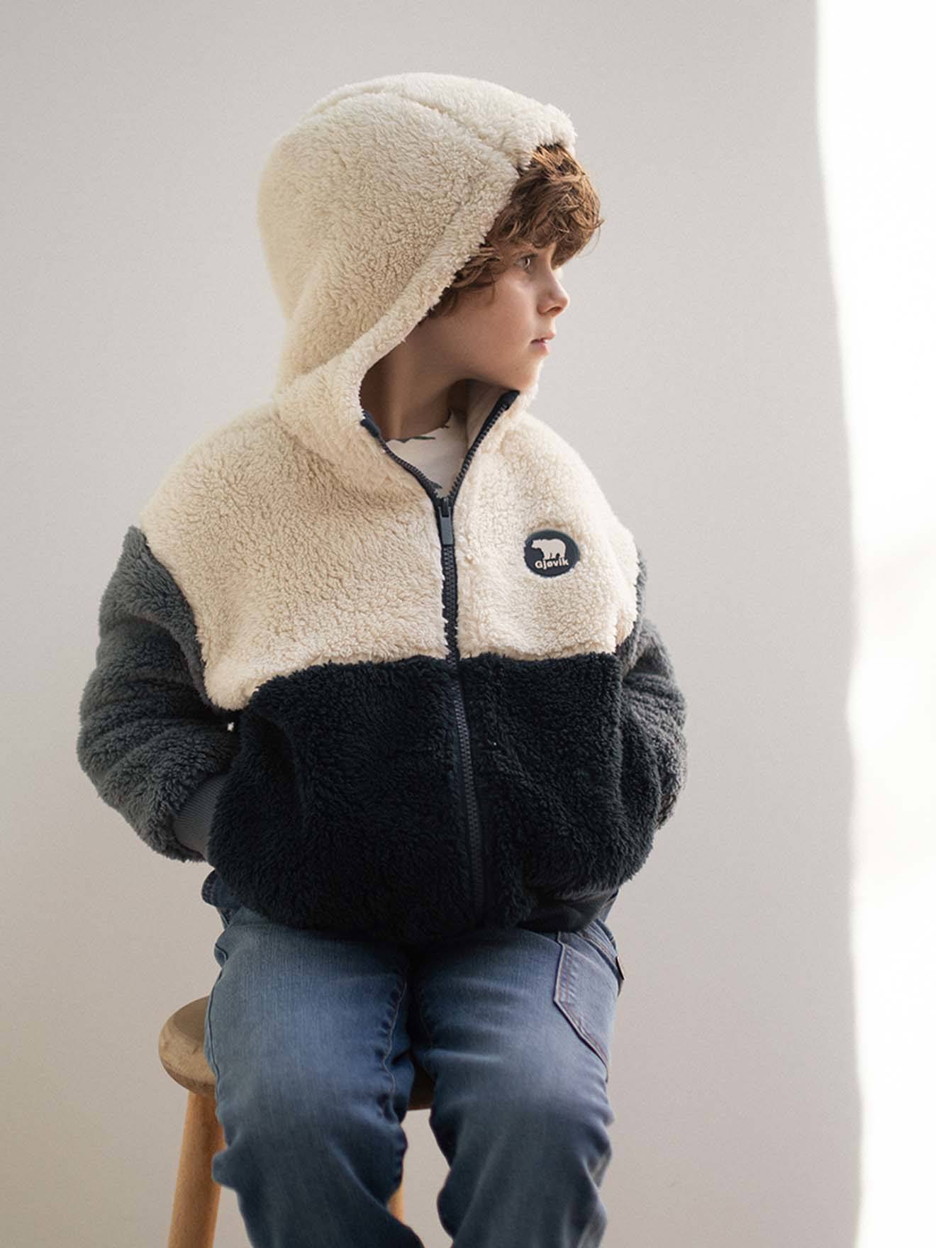 Jungen Teddyfleecejacke in Colorblock-Style mit Kapuze