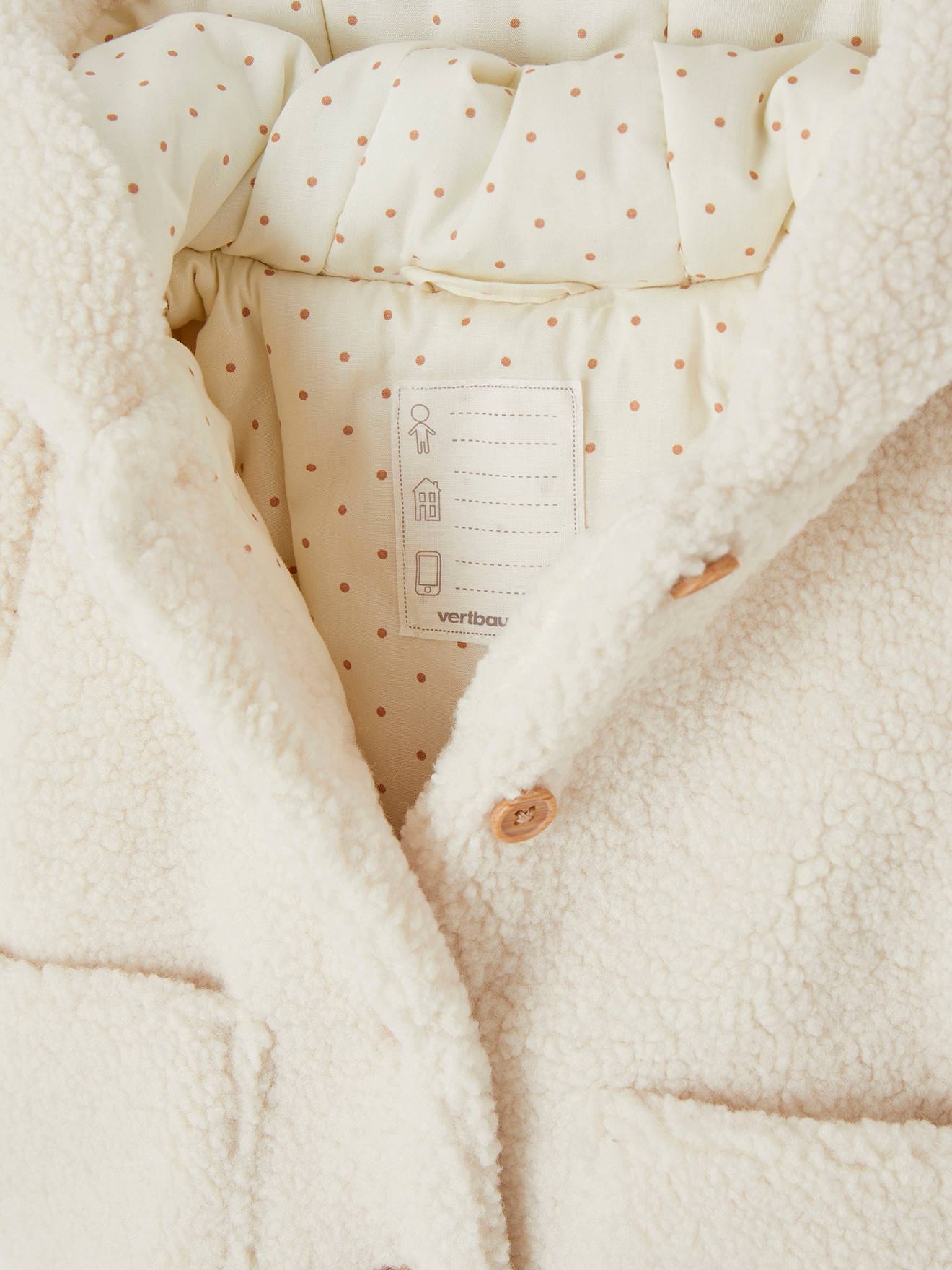 Thumbnail - Baby Winterjacke aus Teddyfleece mit Kapuze und Recycling-Wattierung sandfarben