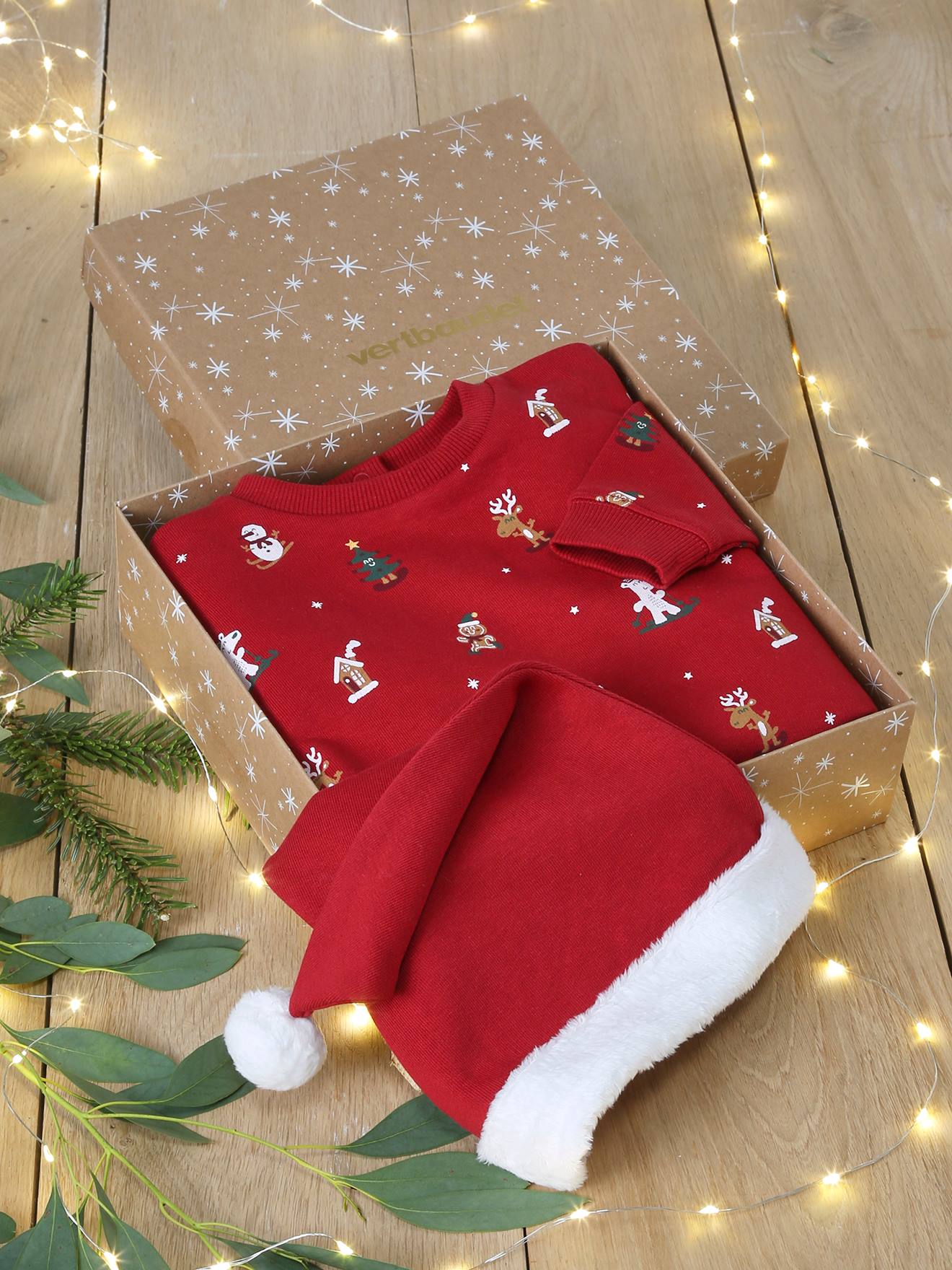 Baby Weihnachts-Geschenkset: Sweatshirt & Mütze rot Gr. 92/98 von vertbaudet
