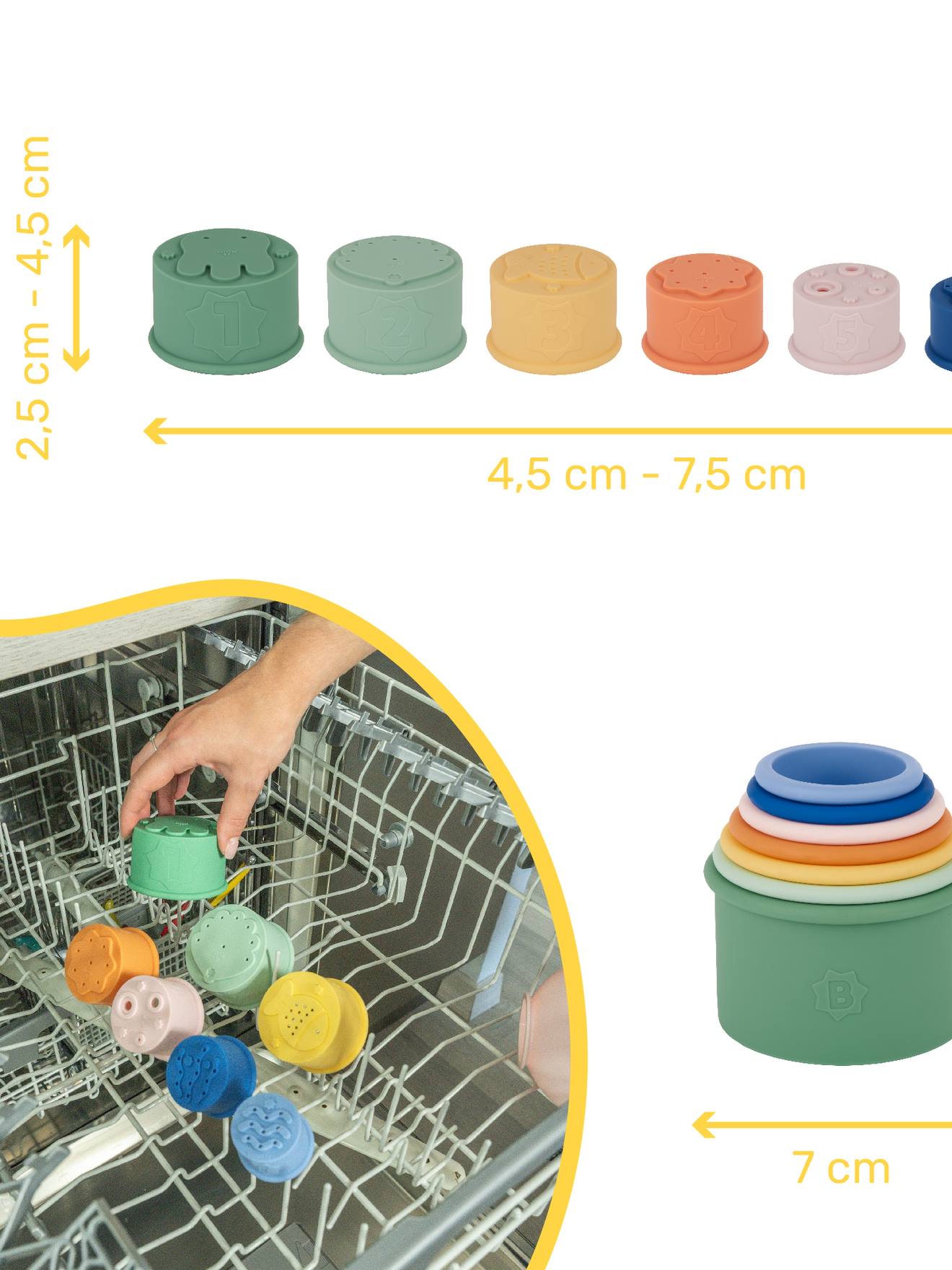 Thumbnail - 7er-Set Baby Stapelbecher aus Silikon BADABULLE