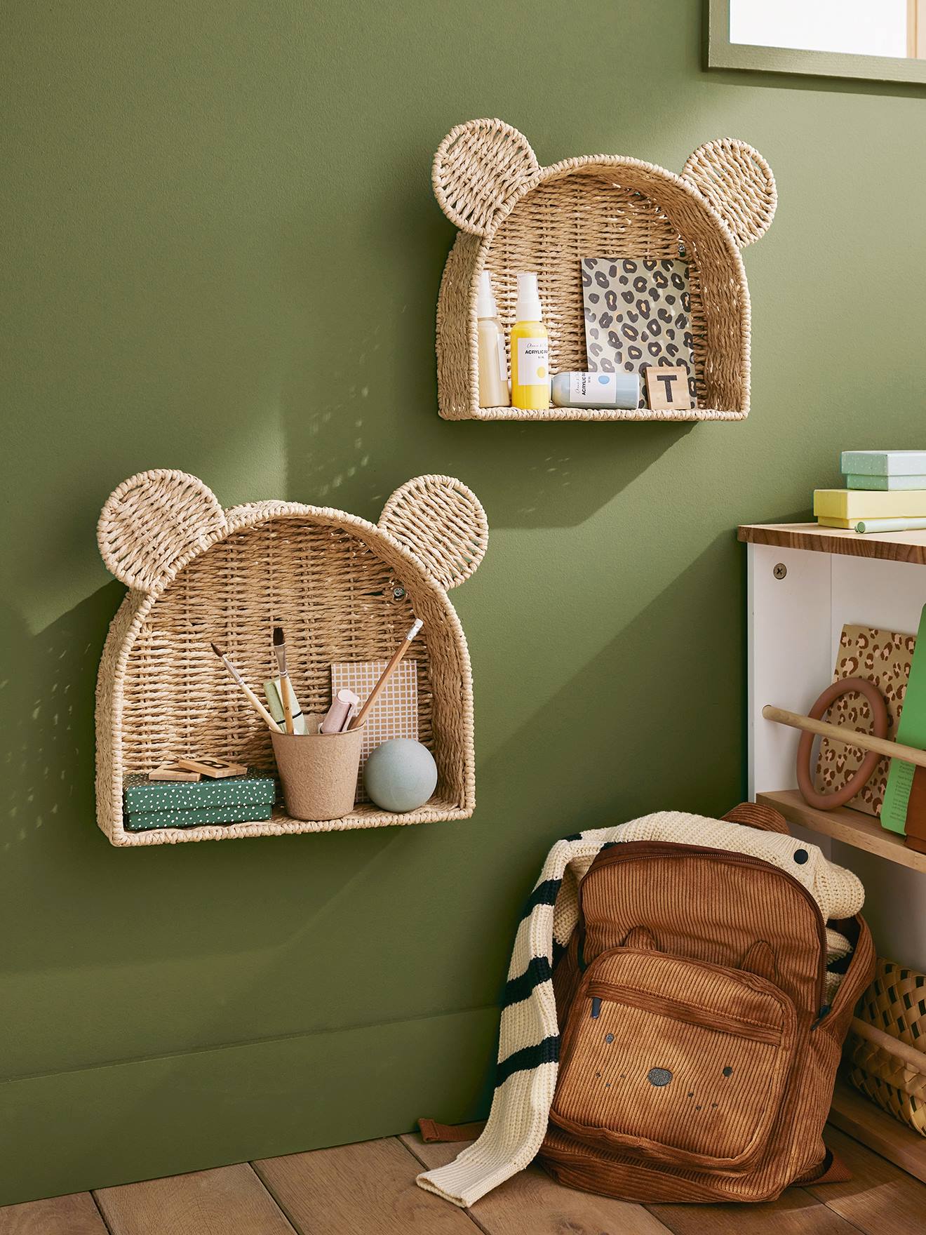 vertbaudet 2er-Set Deko-Wandregale BÄR aus Papierkordel Kinderzimmer in braun