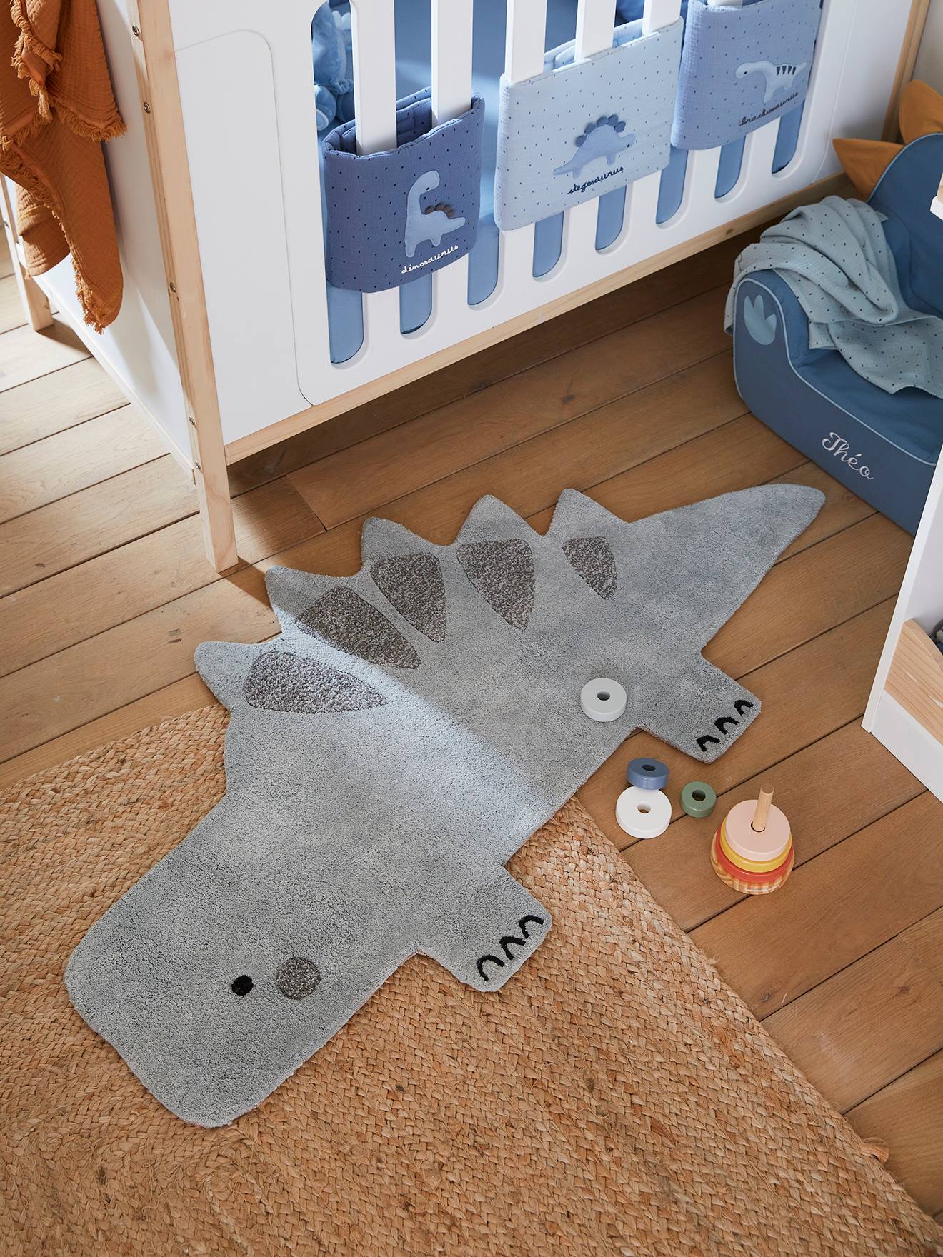 Vertbaudet Kinderzimmer Teppich Kleiner Dino Graugrün Einheitsgröße