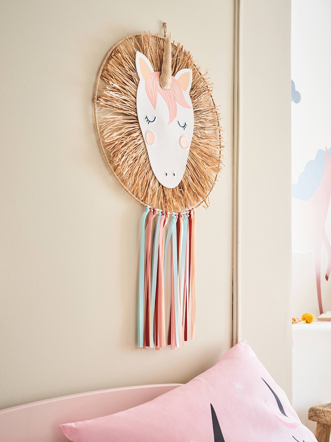 Vertbaudet Kinderzimmer Traumfänger Einhorn Aus Naturbast Rosa Einheitsgröße