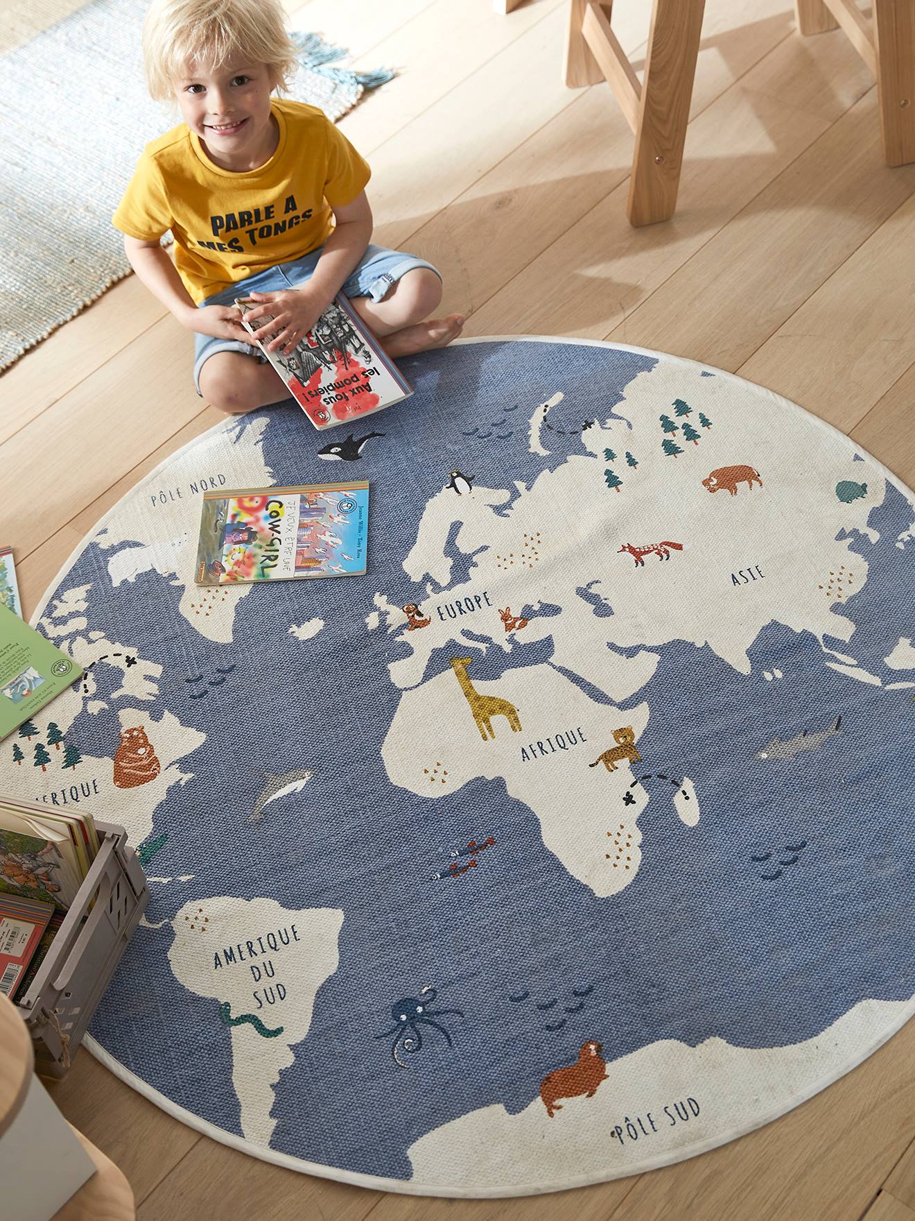 Runder Kinderzimmer Spielteppich WELTKARTE