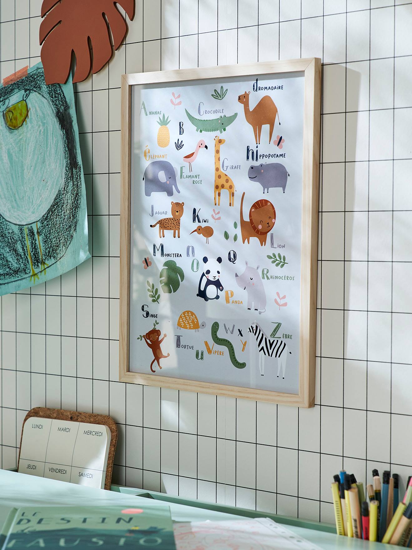 Kinderzimmer Poster mit Rahmen DSCHUNGELTIERE
