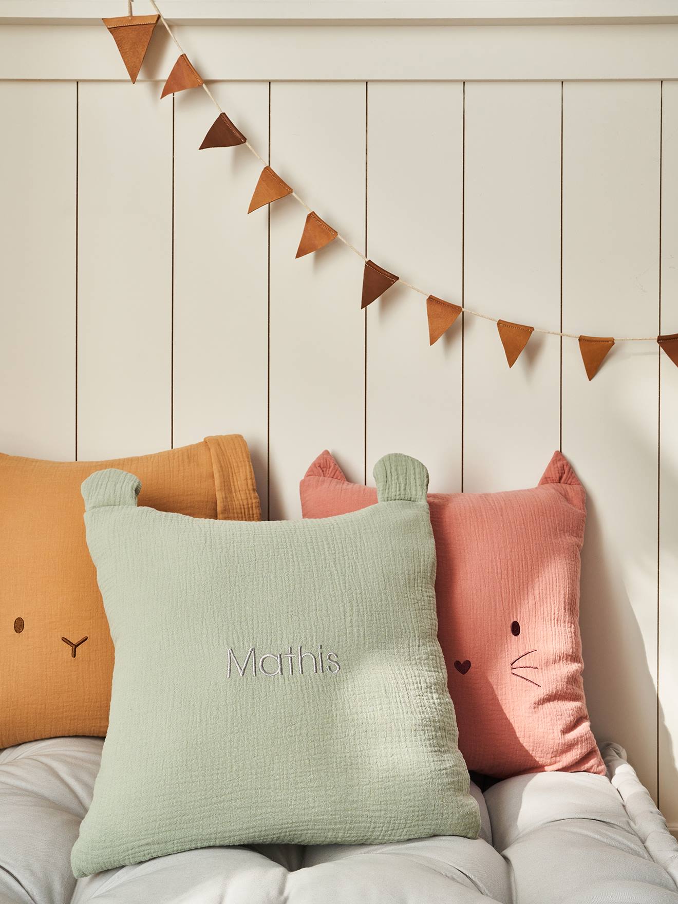 Vertbaudet Kinderzimmer Tier-Kissen Aus Musselin Salbeigrün Einheitsgröße