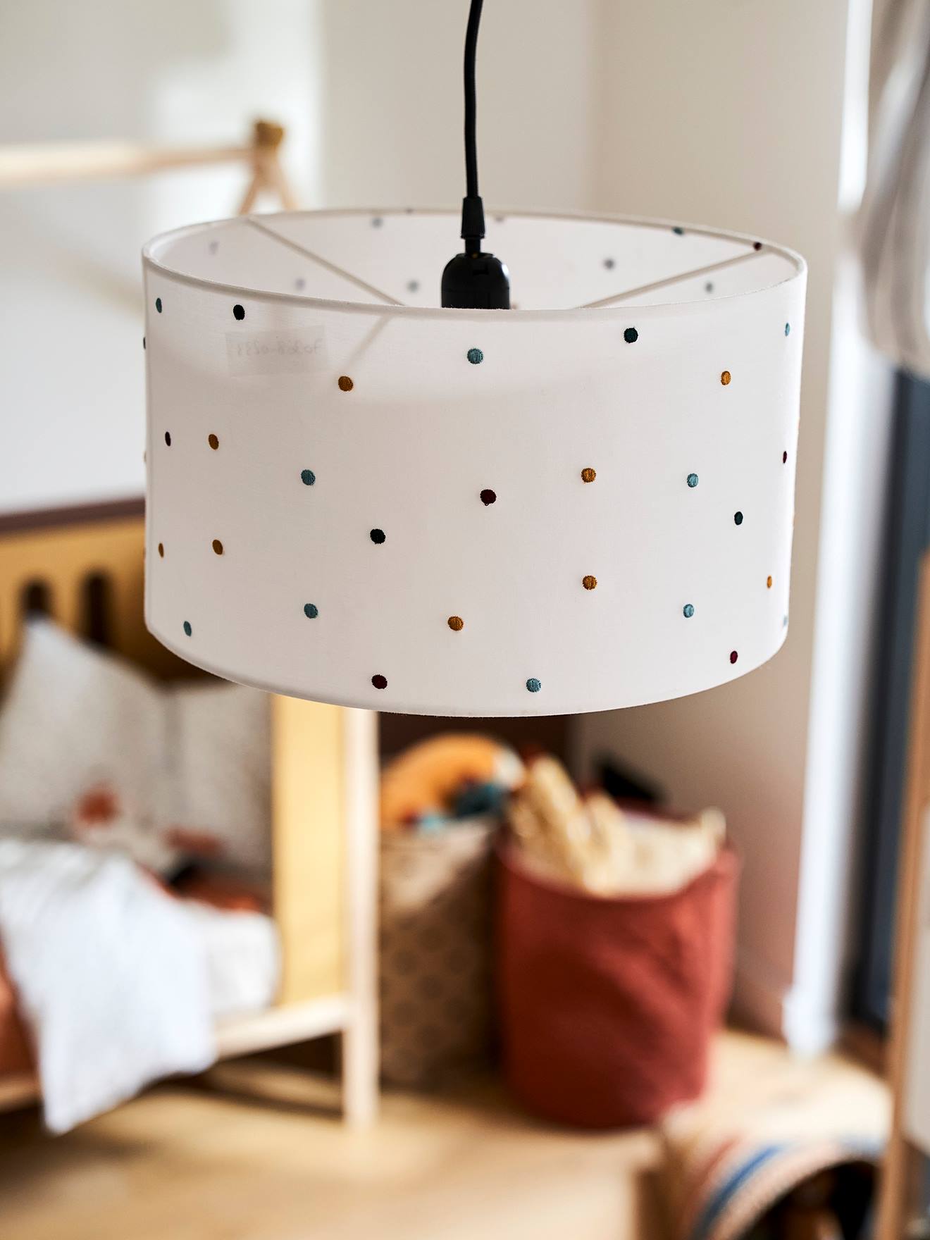 Kinderzimmer Lampenschirm, Tupfen-Stickerei beige/mehrfarbig von vertbaudet