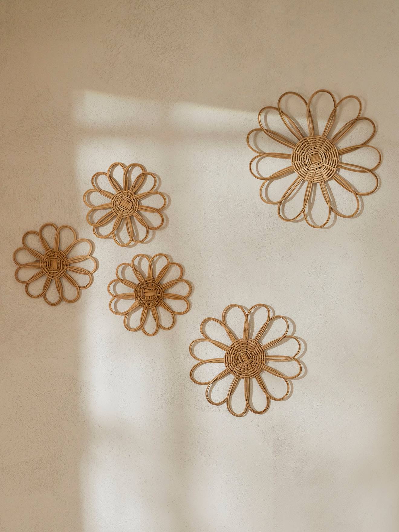 5er-Set Kinderzimmer Deko-Blumen aus Rattan BOHO