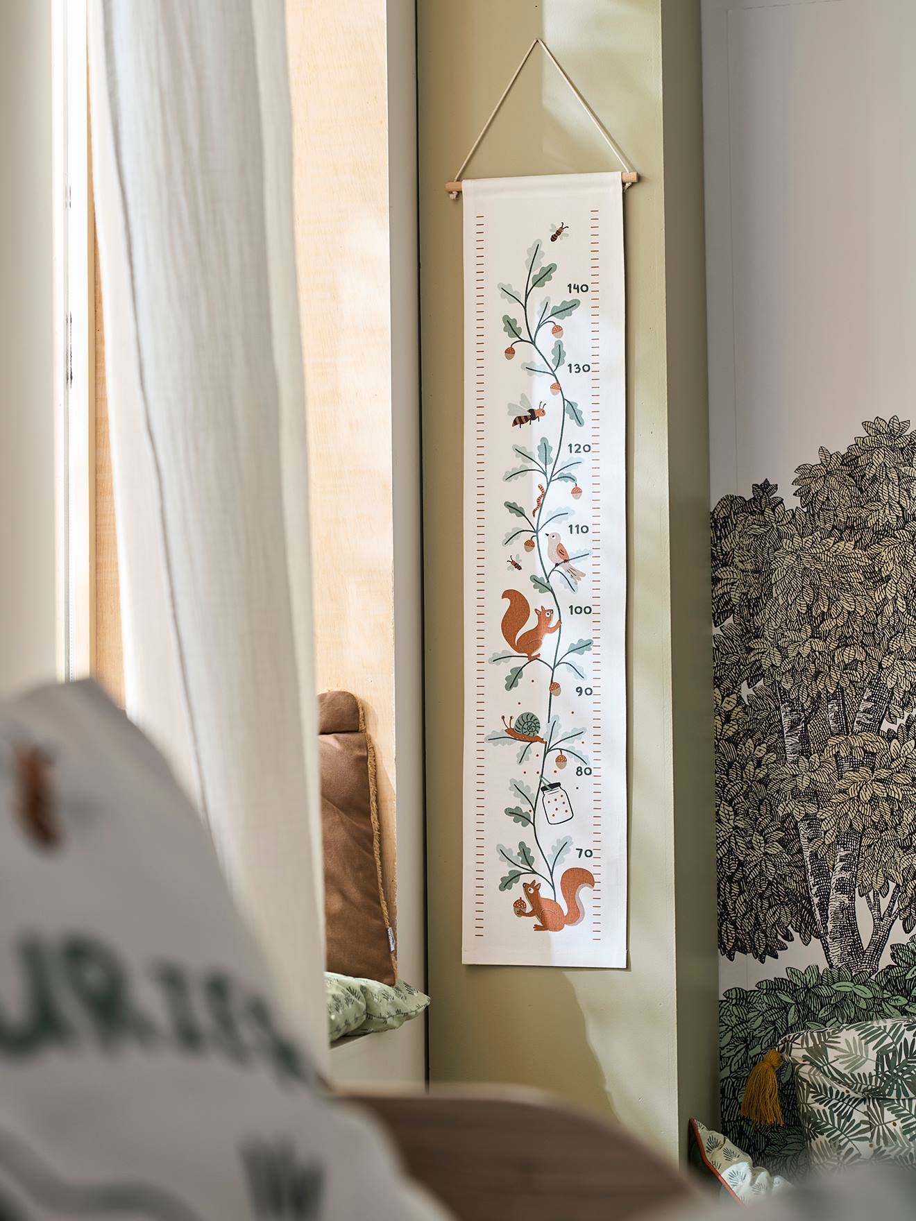 Kinder Messlatte aus Stoff, Waldtiere weiß/grün von vertbaudet