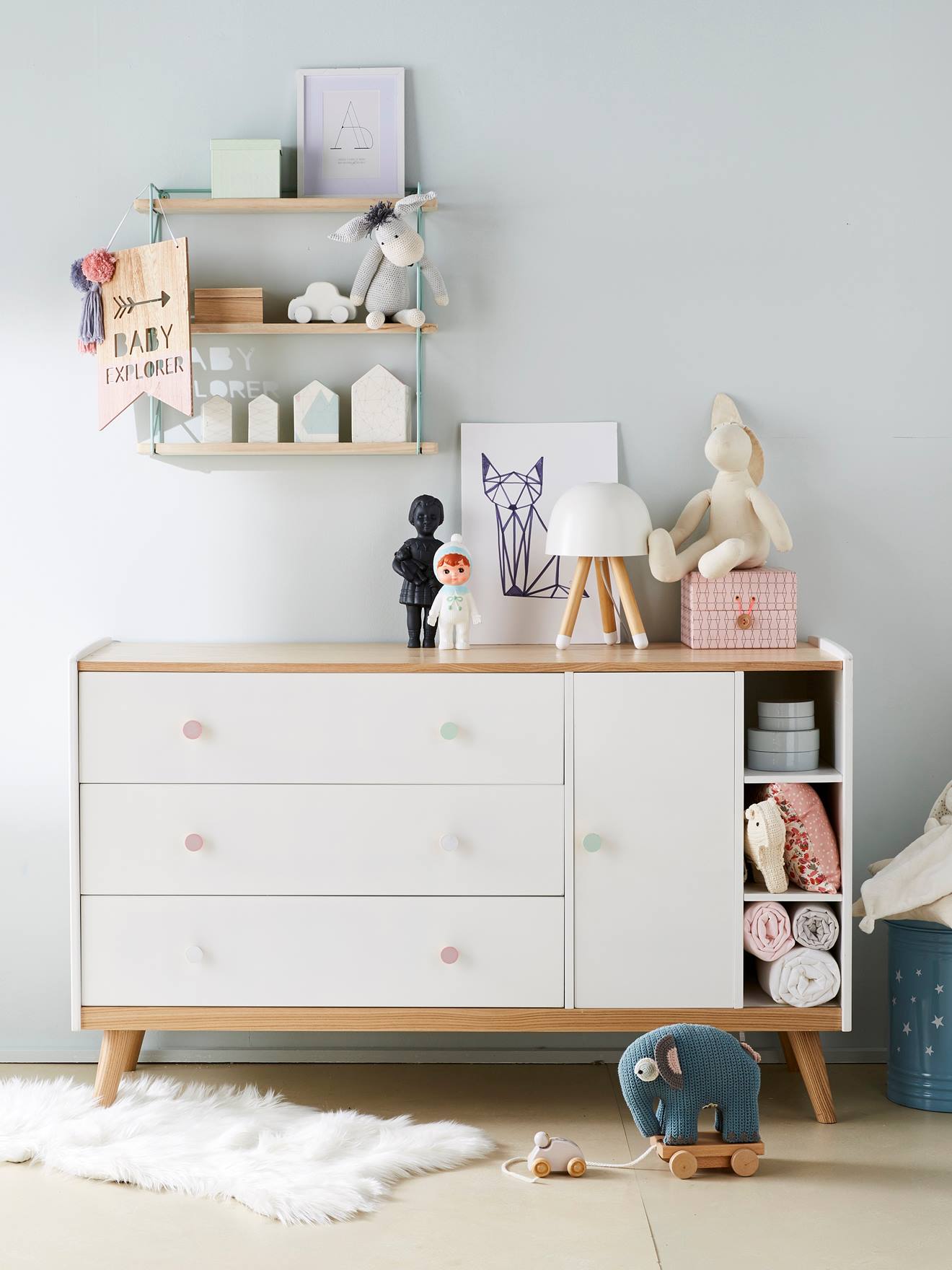 Große Kommode KONFETTI XL Tiefe 52cm Kinderzimmer weiß von vertbaudet