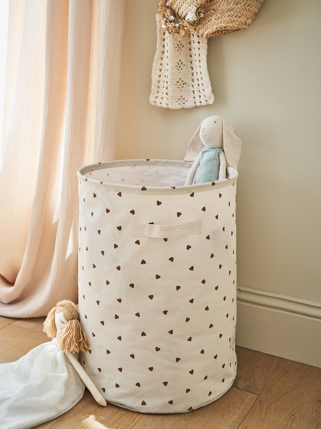 Vertbaudet Kinderzimmer Aufbewahrungskorb Basic Weiß/Herzen Einheitsgröße