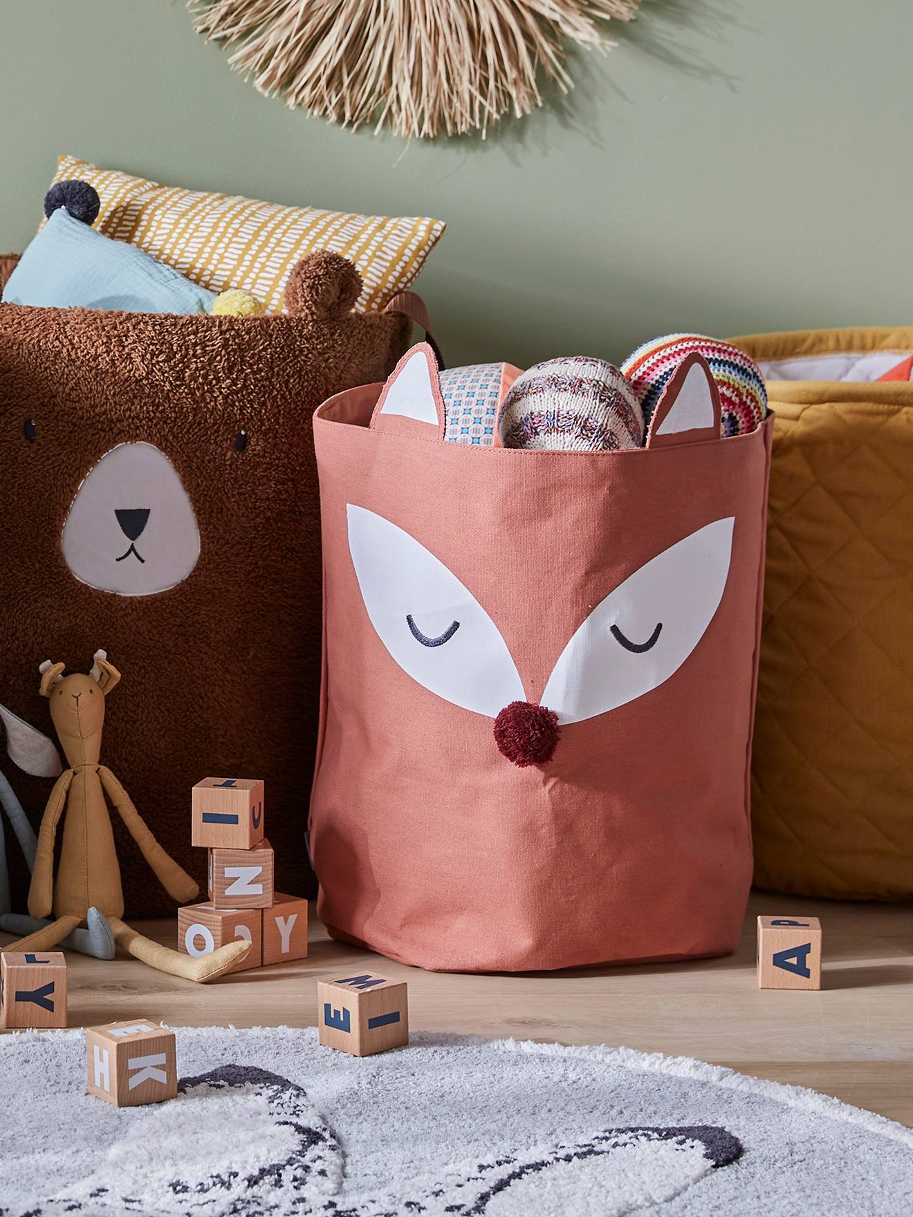 Vertbaudet Kinderzimmer Aufbewahrungskorb Mit Fuchsohren Foxy Braun Einheitsgröße