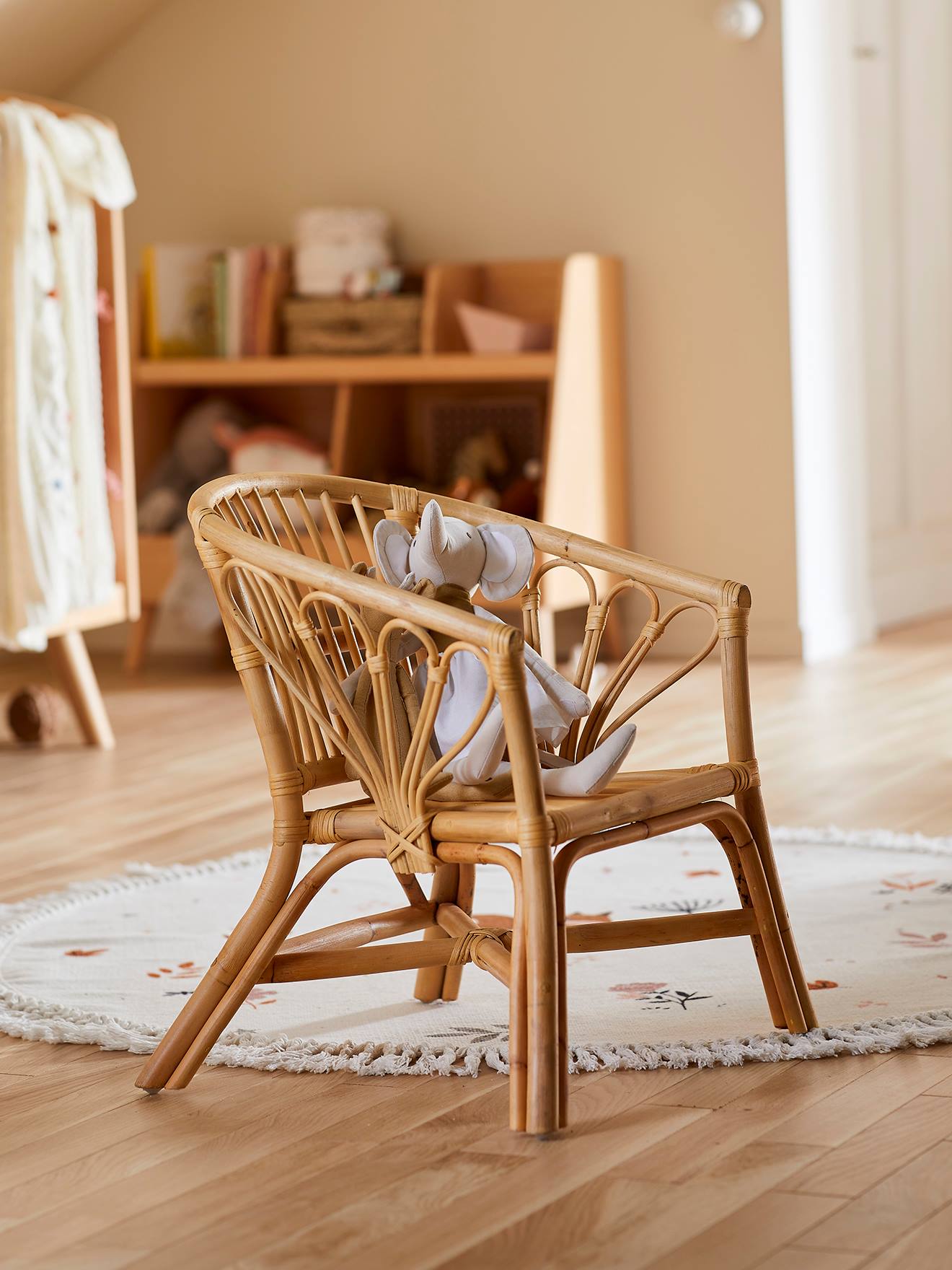Vertbaudet Kinderzimmer Sessel Aus Rattan Boho Braun/Blumenform Einheitsgröße