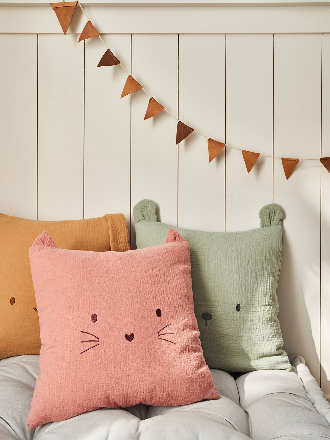 Vertbaudet Kinderzimmer Tier-Kissen Aus Musselin Rosa Einheitsgröße