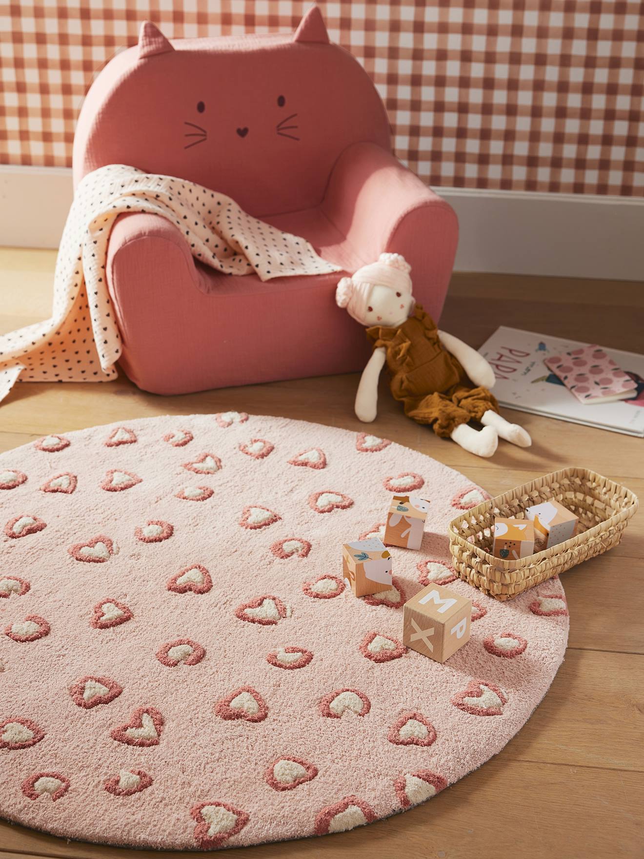 vertbaudet Runder Kinderzimmer Leoparden-Teppich LOVELY LEO in rosa