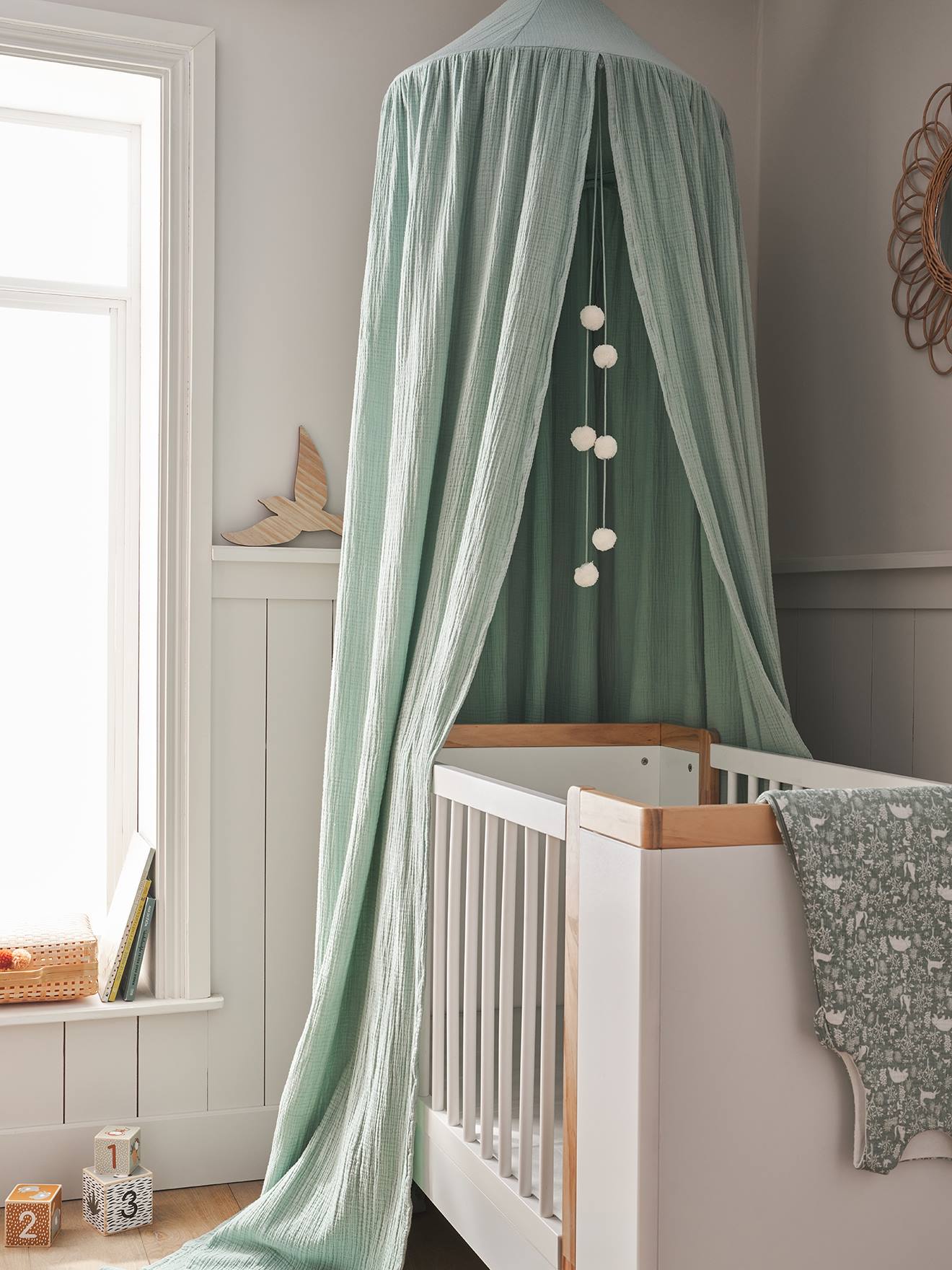 Vertbaudet Kinderzimmer Betthimmel Aus Musselin Salbeigrün Einheitsgröße