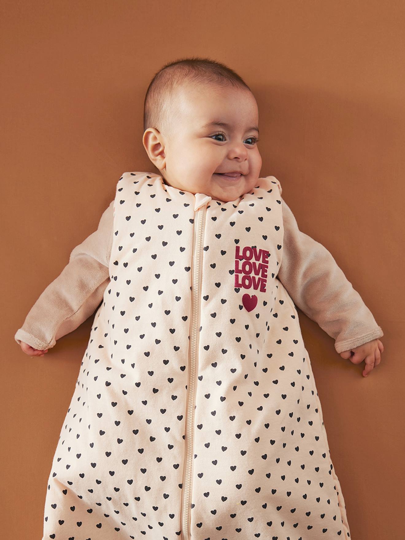 vertbaudet rmelloser Baby Wende-Schlafsack LOVELY LEO, Reiverschluss vorn  in rosa bedruckt