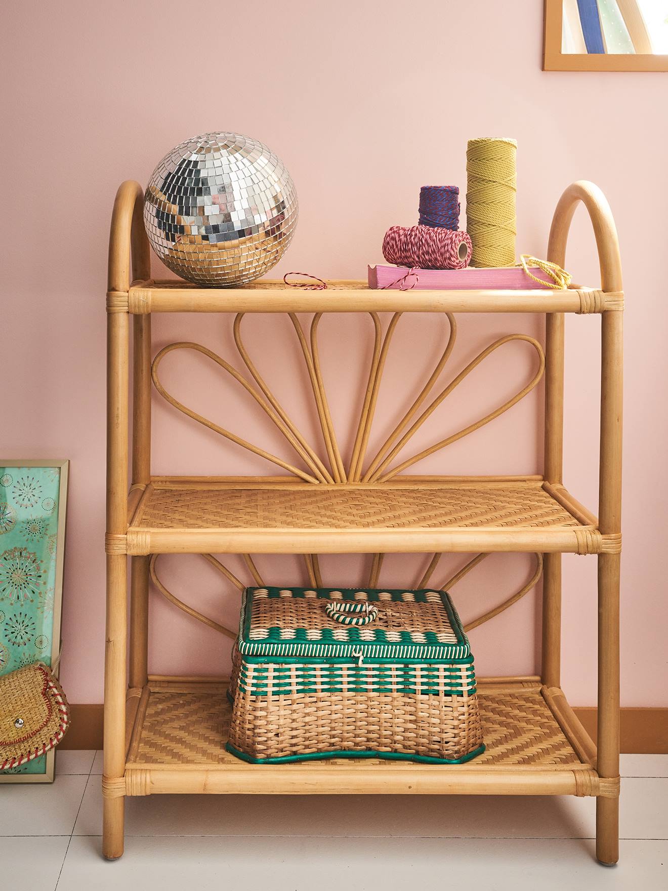 Regal BOHO aus Rattan mit 3 Böden