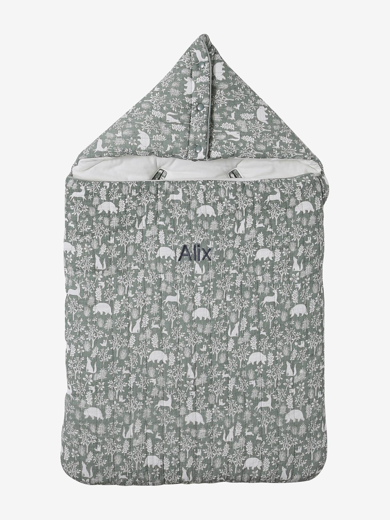 Vertbaudet Bedruckter Baby Ausfahrsack Salbeigrün Waldspaziergang Einheitsgröße