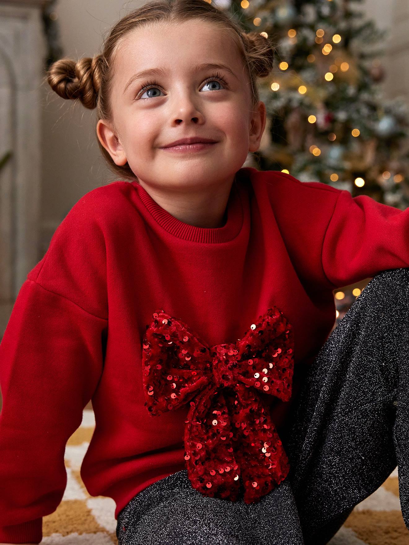 Mädchen Weihnachts-Sweatshirt mit Pailletten-Schleife