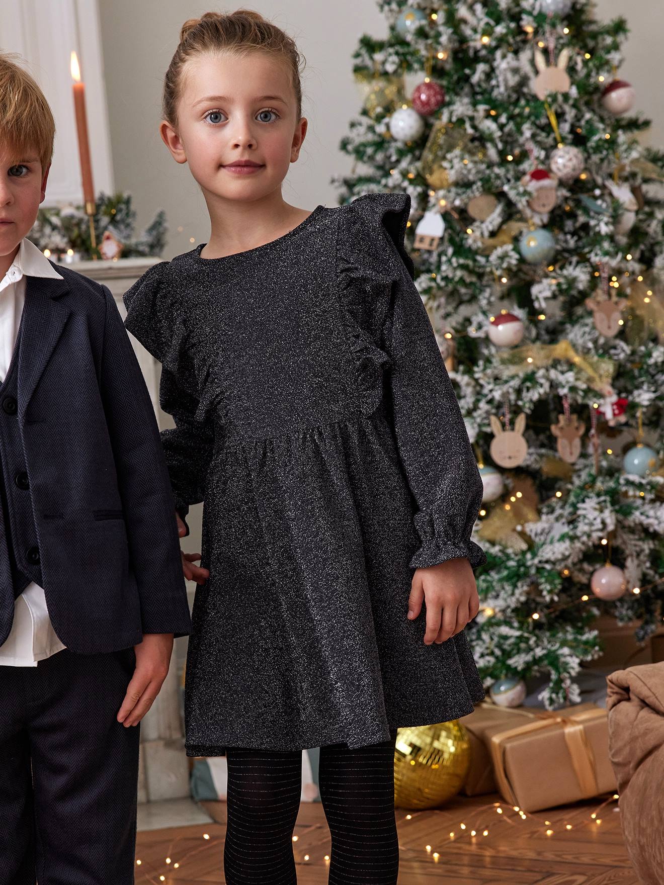 Mädchen Jerseykleid mit Glitzer-Effekt