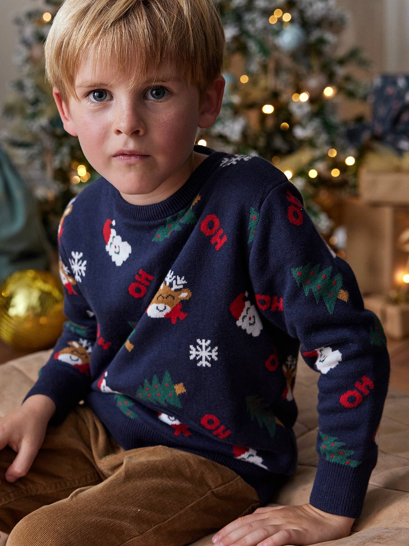 Jungen Weihnachtspullover mit lustigem Jacquardmuster blau Gr. 98/104 von vertbaudet