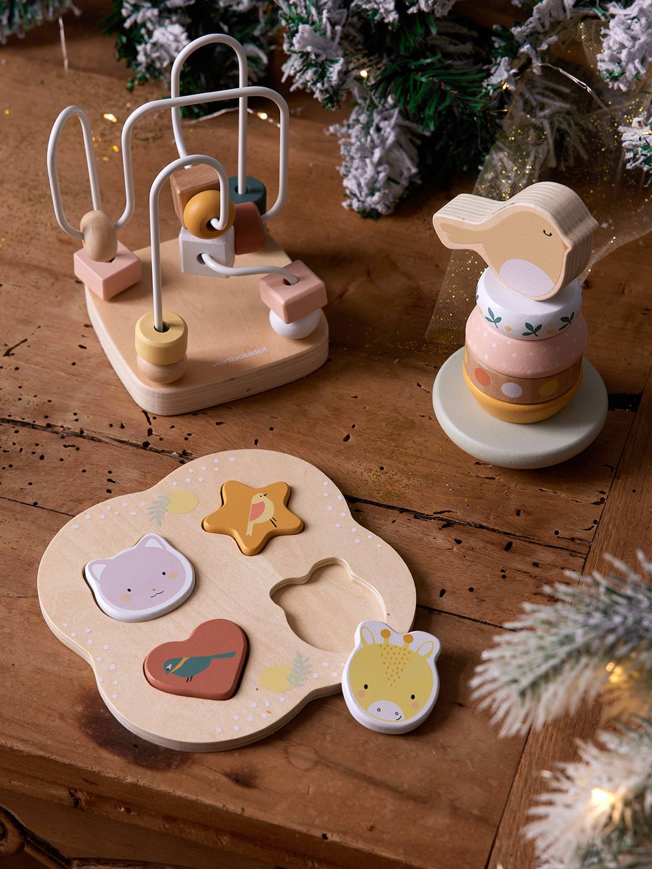Vertbaudet 3-Teiliges Baby Lernspielzeug-Set Savania Holz Fsc® Rosa Einheitsgröße