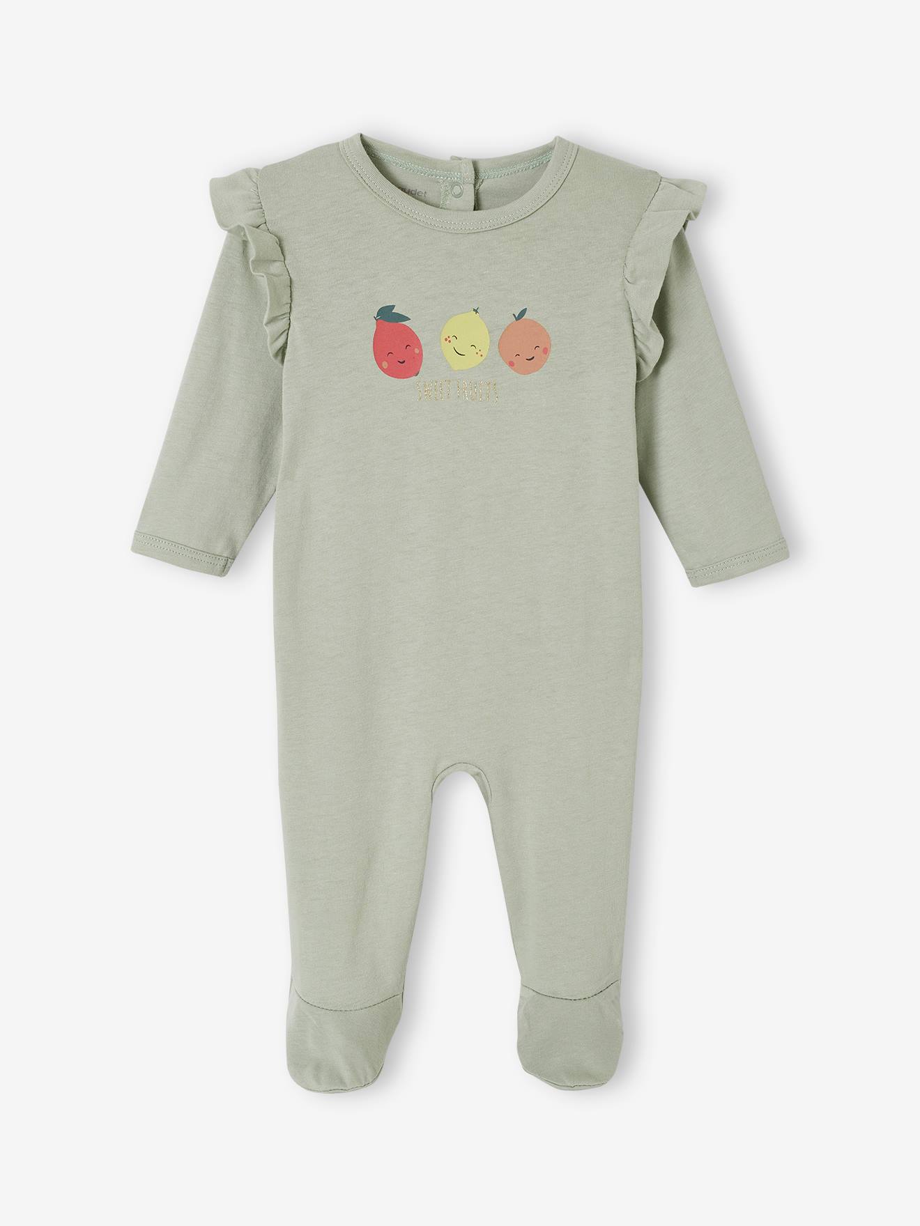 Thumbnail - Bio-Kollektion: 2er-Pack Baby Strampler mit Apfelmotiven salbei
