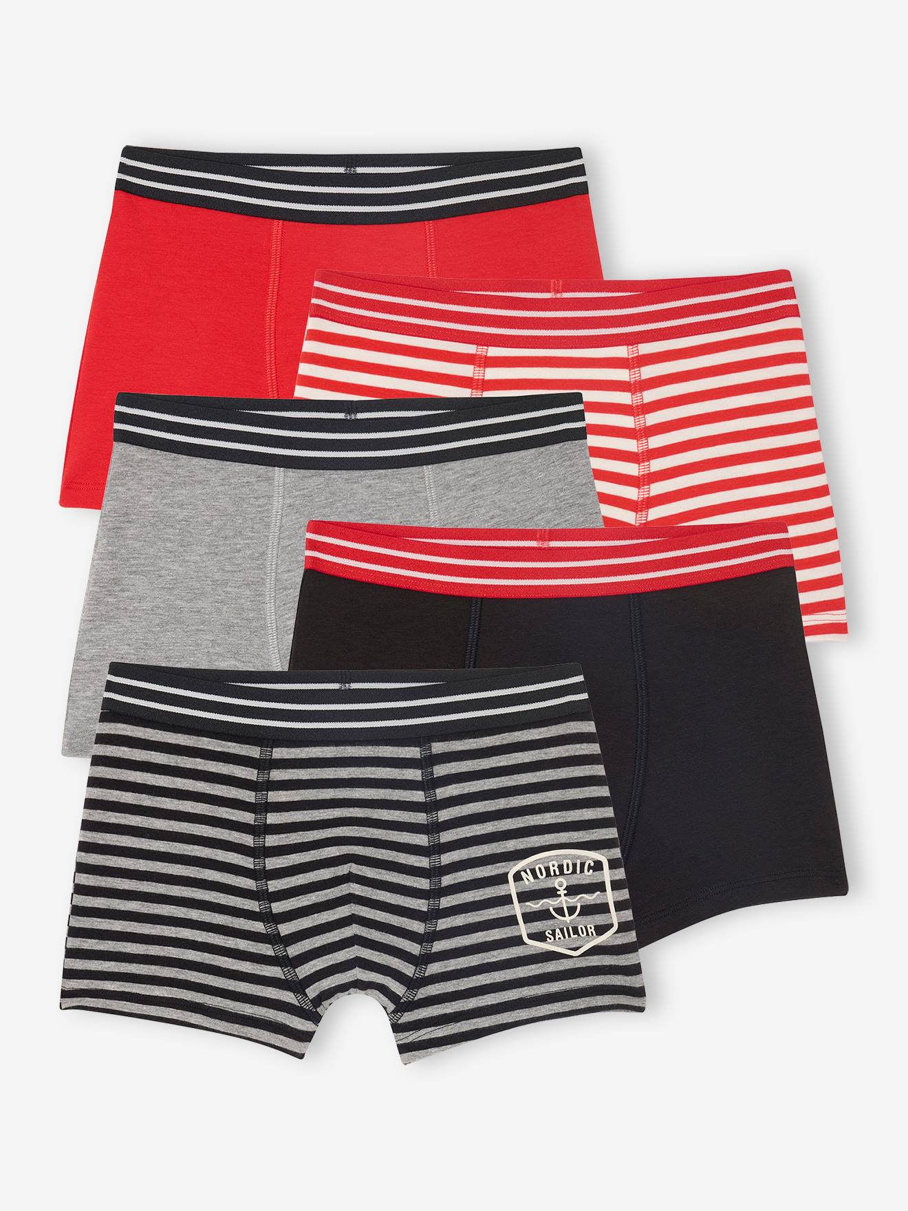 Bio-Kollektion: 5er-Pack Jungen Boxershorts SAILOR rot Gr. 86 von vertbaudet