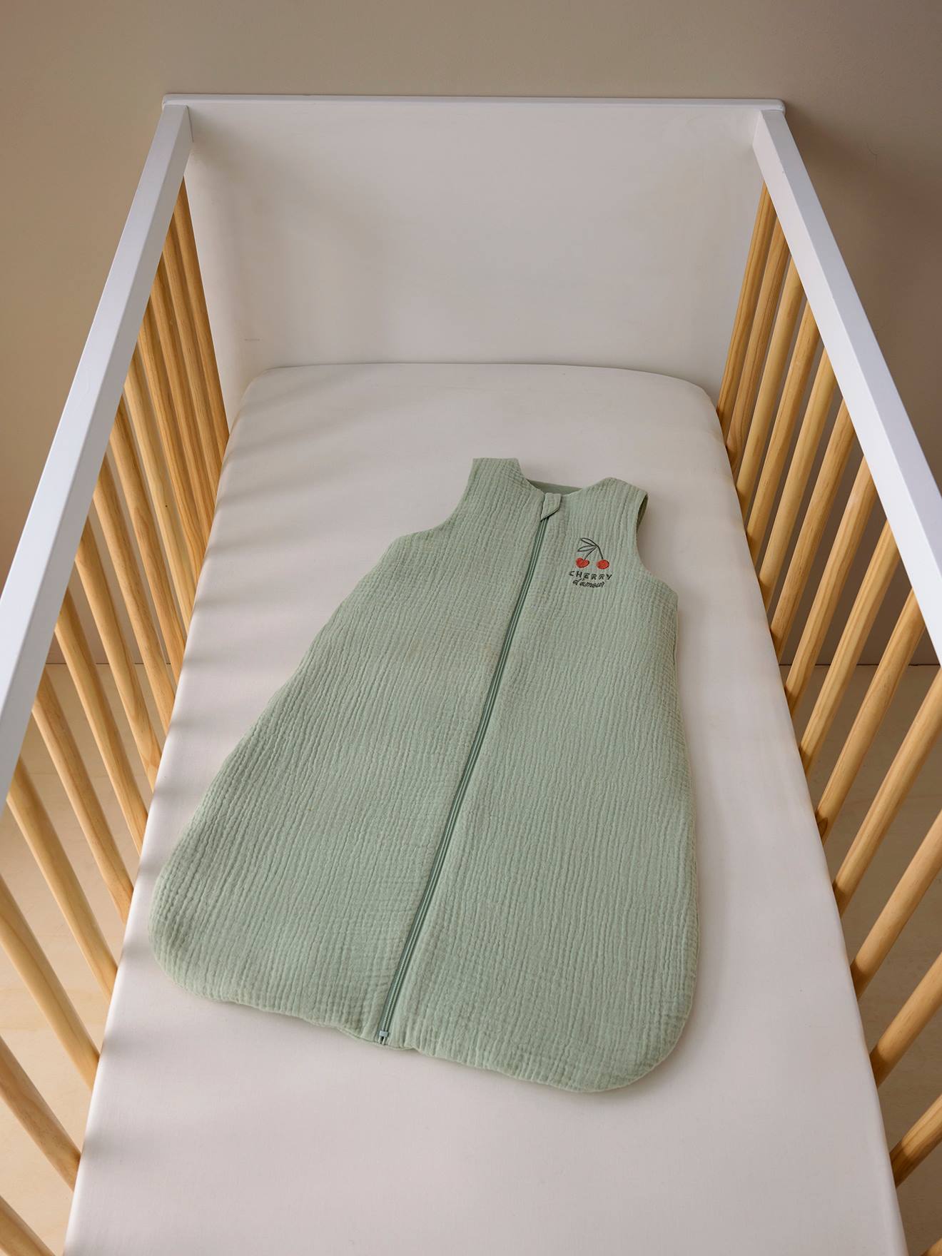 Thumbnail - Baby Sommerschlafsack CHERRY mit Reißverschluss salbei