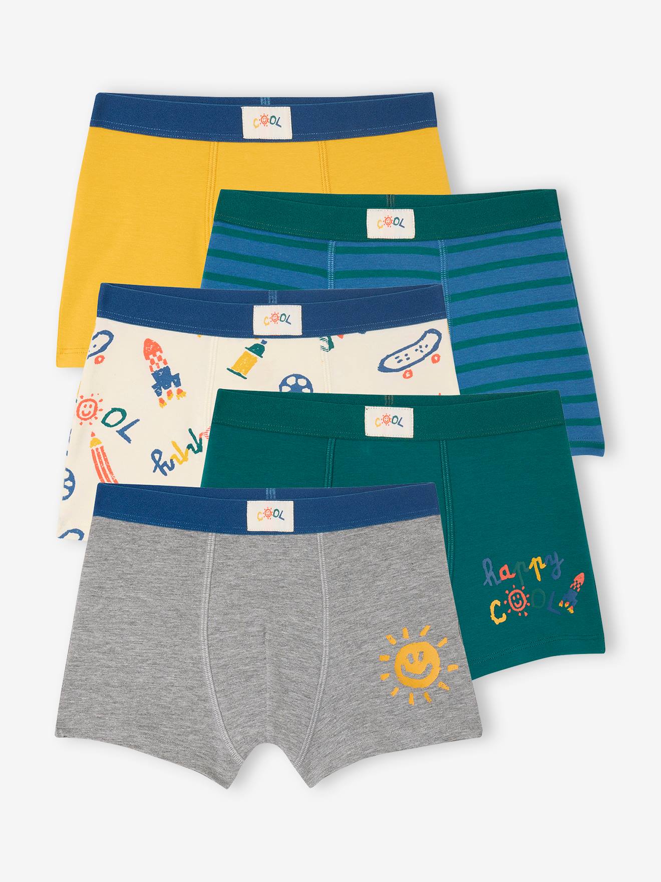 Bio-Kollektion: 5er-Pack Jungen Stretch-Boxershorts COOL königsblau Gr. 140 von vertbaudet