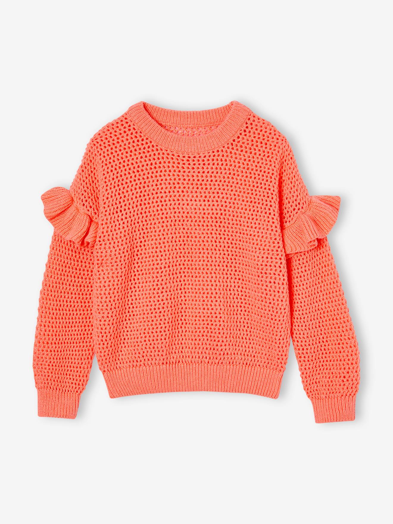 Vertbaudet Mädchen Pullover Mit Volants Koralle 98/104