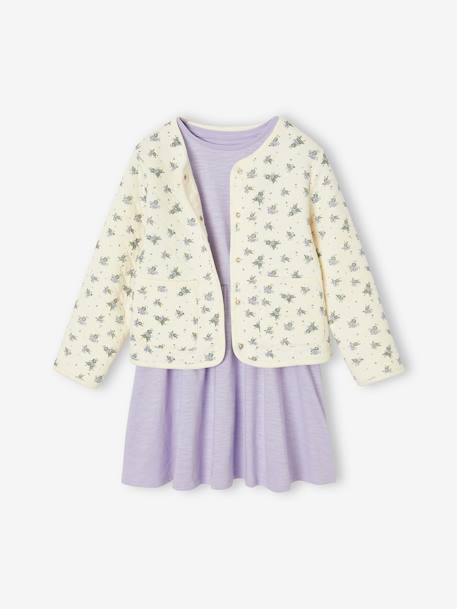 Mädchen-Set: Geblümte Jacke mit Steppnähten & Kleid rosa+violett 10