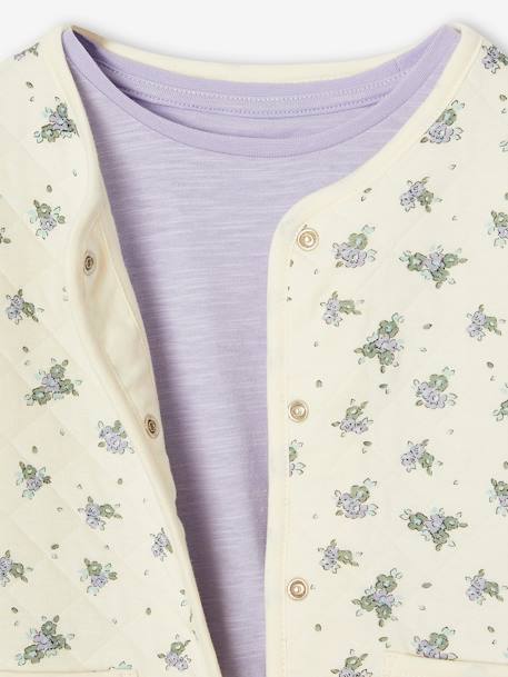 Mädchen-Set: Geblümte Jacke mit Steppnähten & Kleid rosa+violett 16