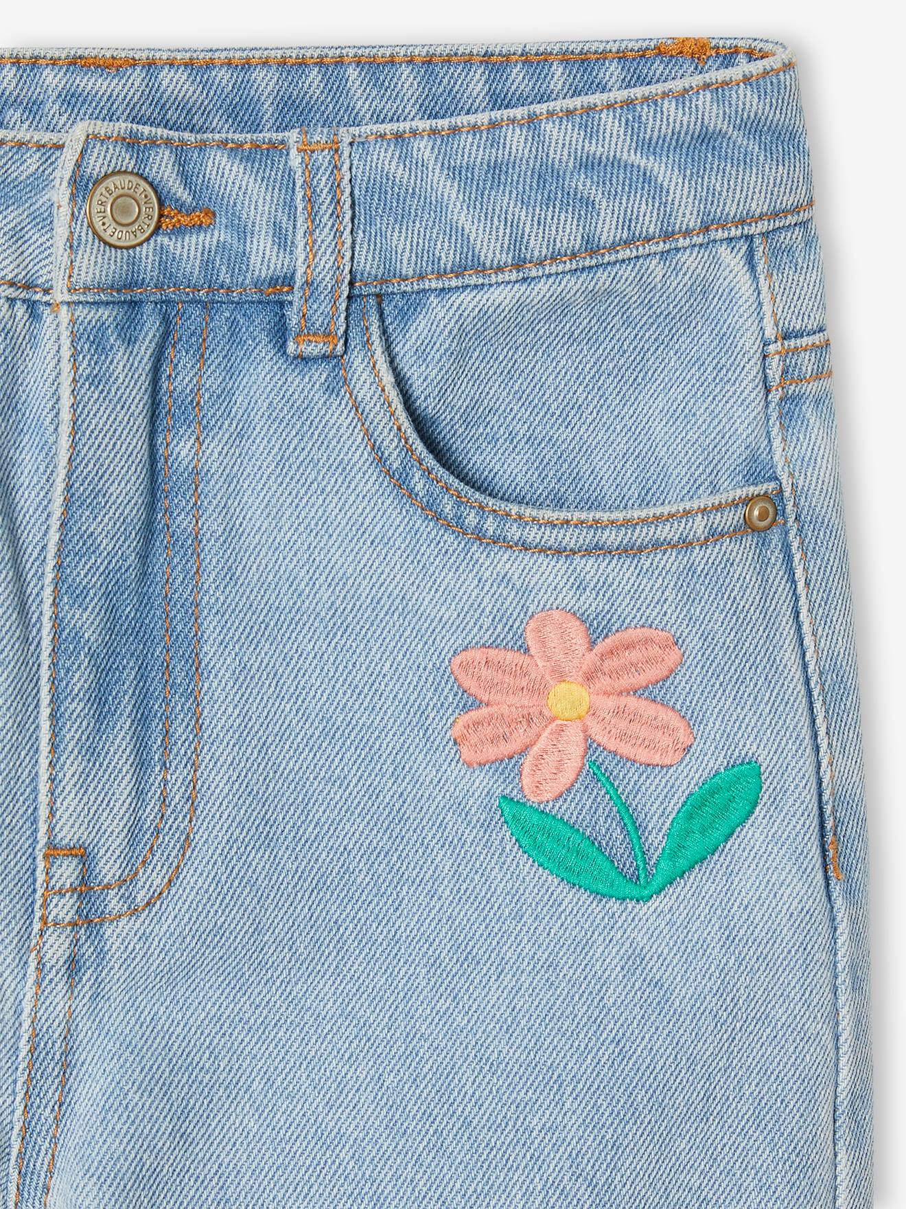 Thumbnail - Mädchen Mom-Fit-Jeans mit Blumenstickerei