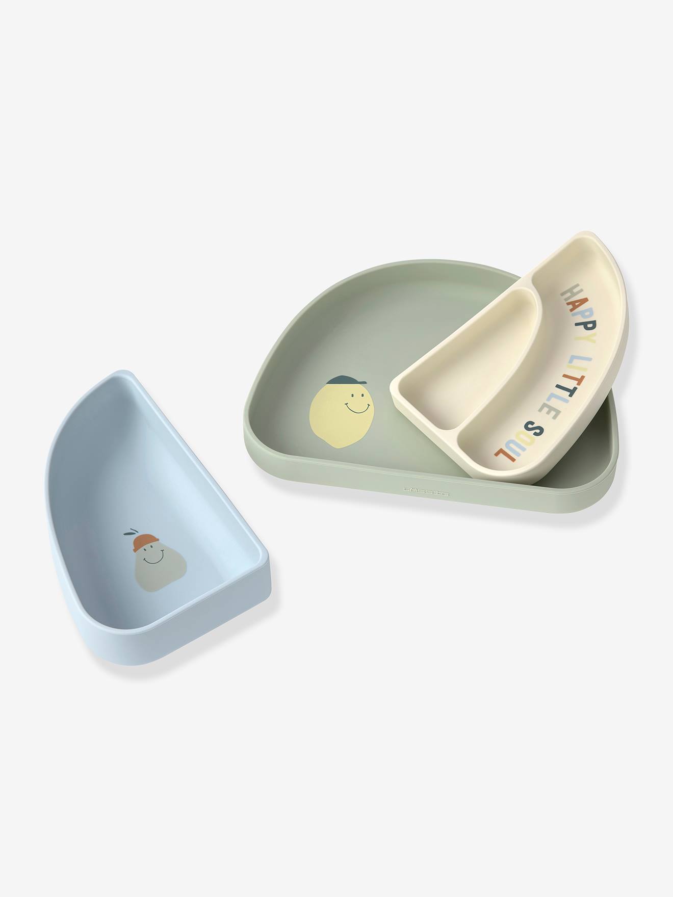 Baby Teller-Set aus Silikon Happy Fruits LÄSSIG blau