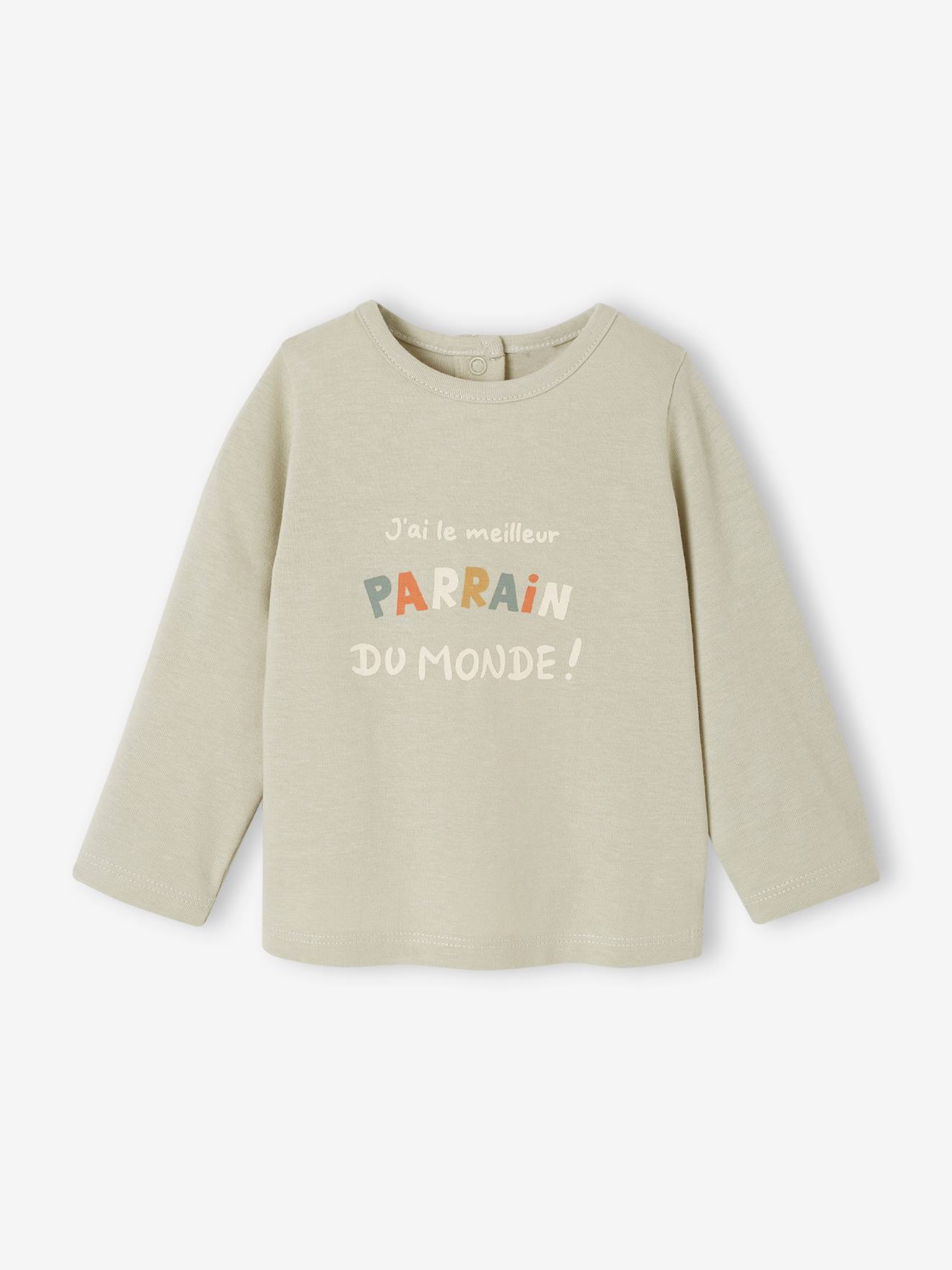 Bio-Kollektion: Baby Shirt mit Druckknöpfen & Message graugrün Gr. 71 von vertbaudet