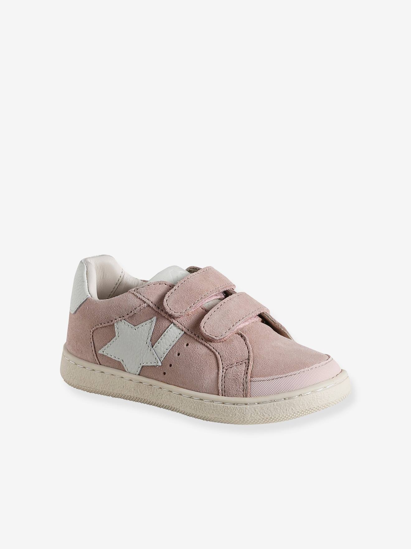 Kinder Ledersneakers mit Stern und Anziehtrick hell