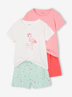 Maedchenkleidung-2er-Pack Mädchen Sommer-Schlafanzüge Regenbogen & Flamingo, mit Recycling-Baumwolle