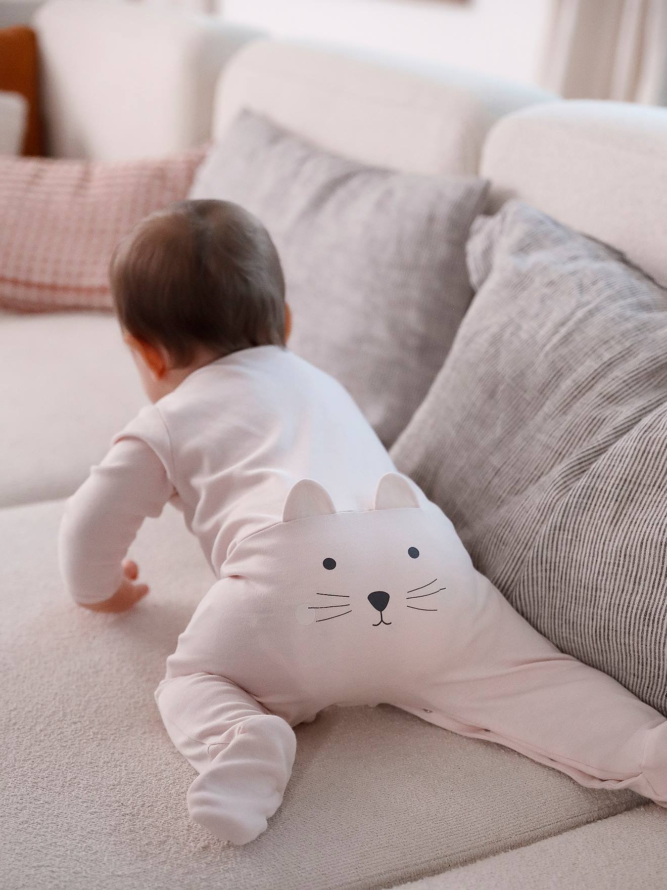 Thumbnail - Bio-Kollektion: Baby Strampler mit Katze hell