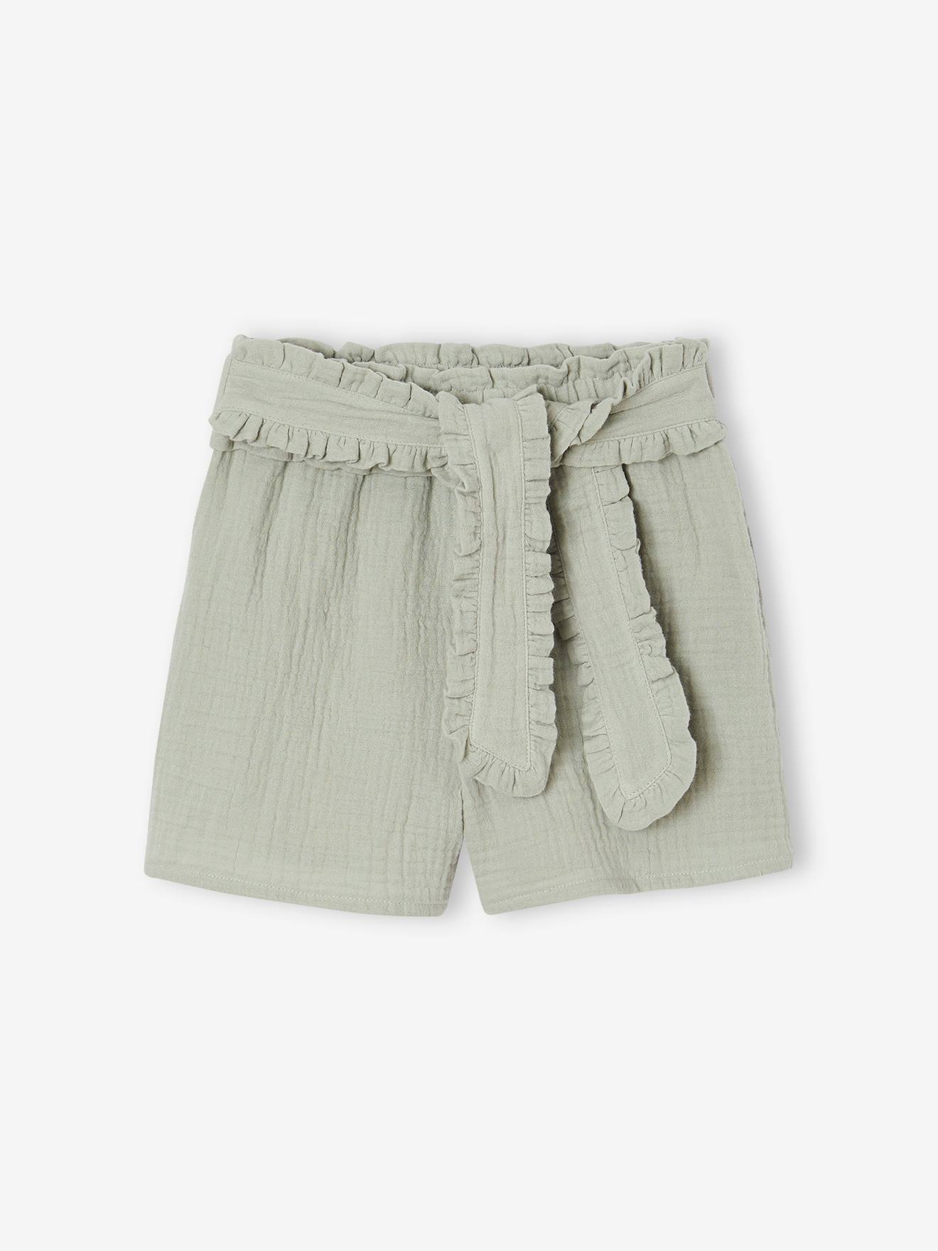 Vertbaudet Festliche Mädchen Shorts Mit Stoffgürtel Salbei Salbeigrün 98/104