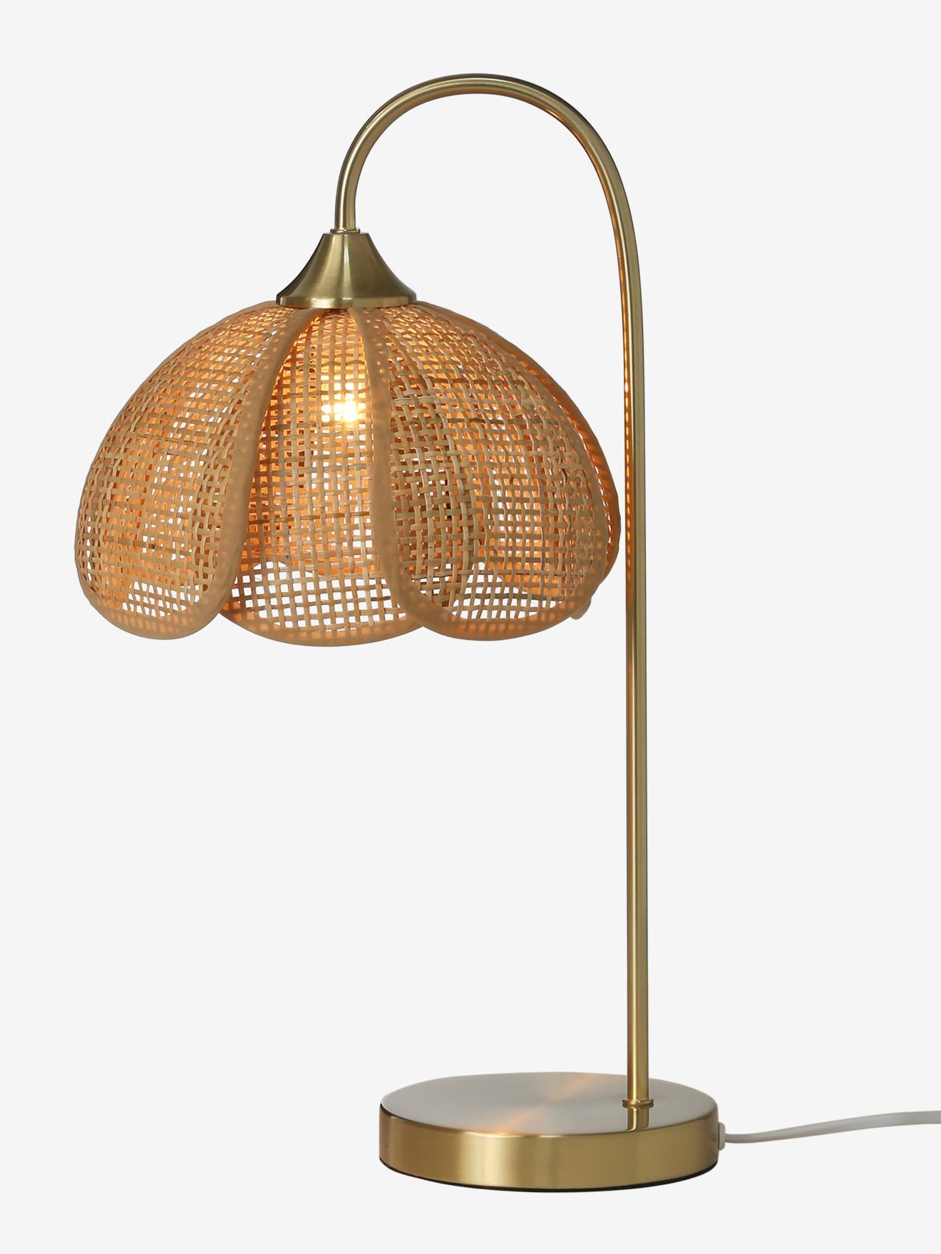 Thumbnail - Kinderzimmer Nachttischlampe aus Rattan mit Messingfuß