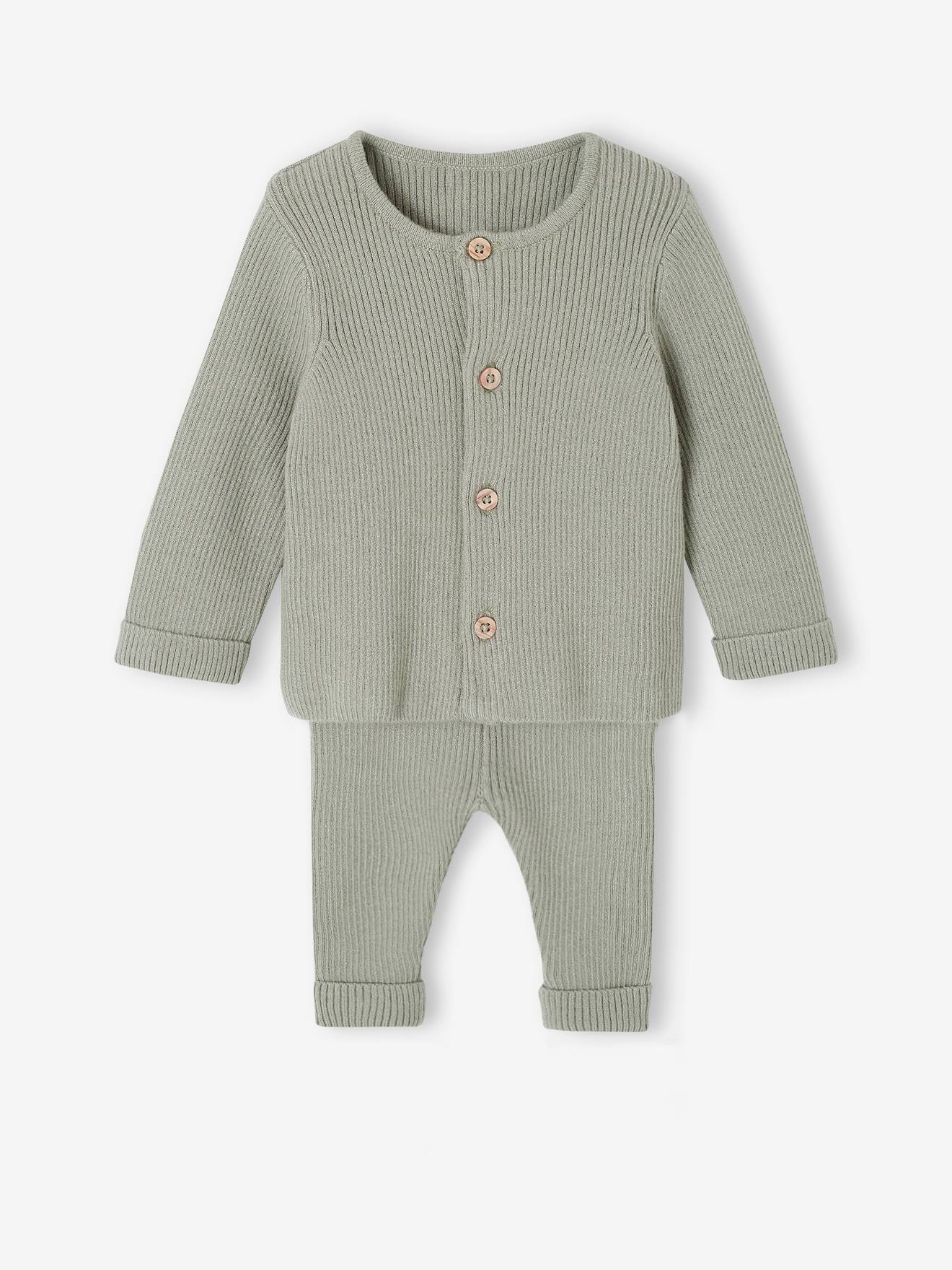 Baby-Set: Jäckchen & Hose, Strick salbeigrün Gr. 74 von vertbaudet